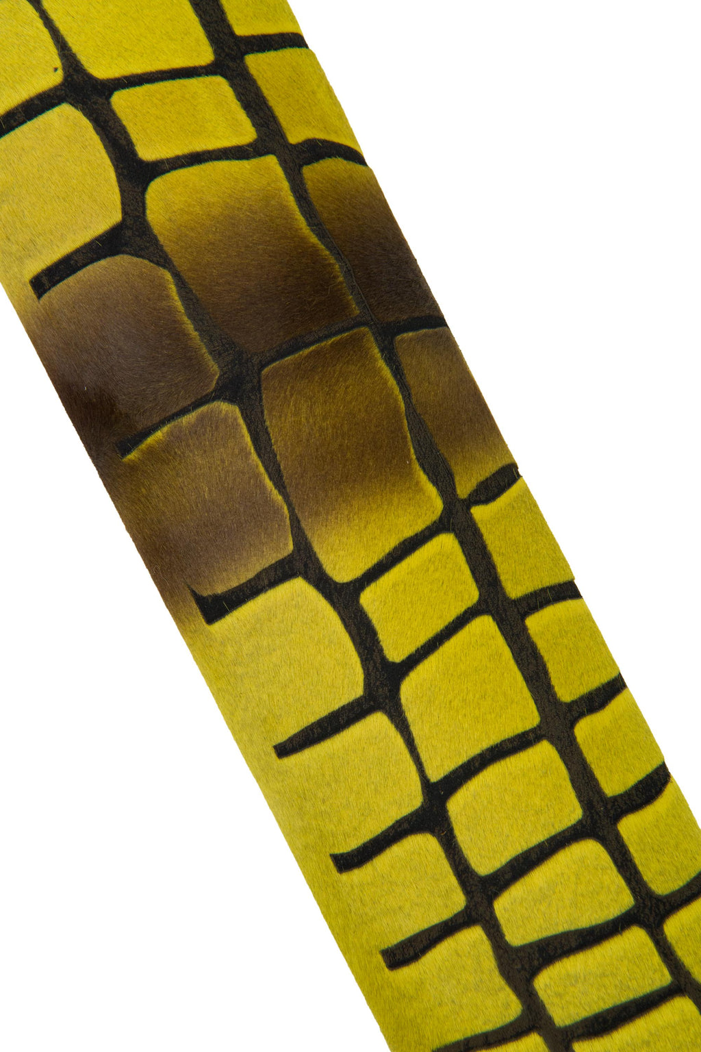 Yellow pony hair leather hide, graphic crocodile grid print skin, artistic central stripe pattern leather B17720-CV La Garzarara