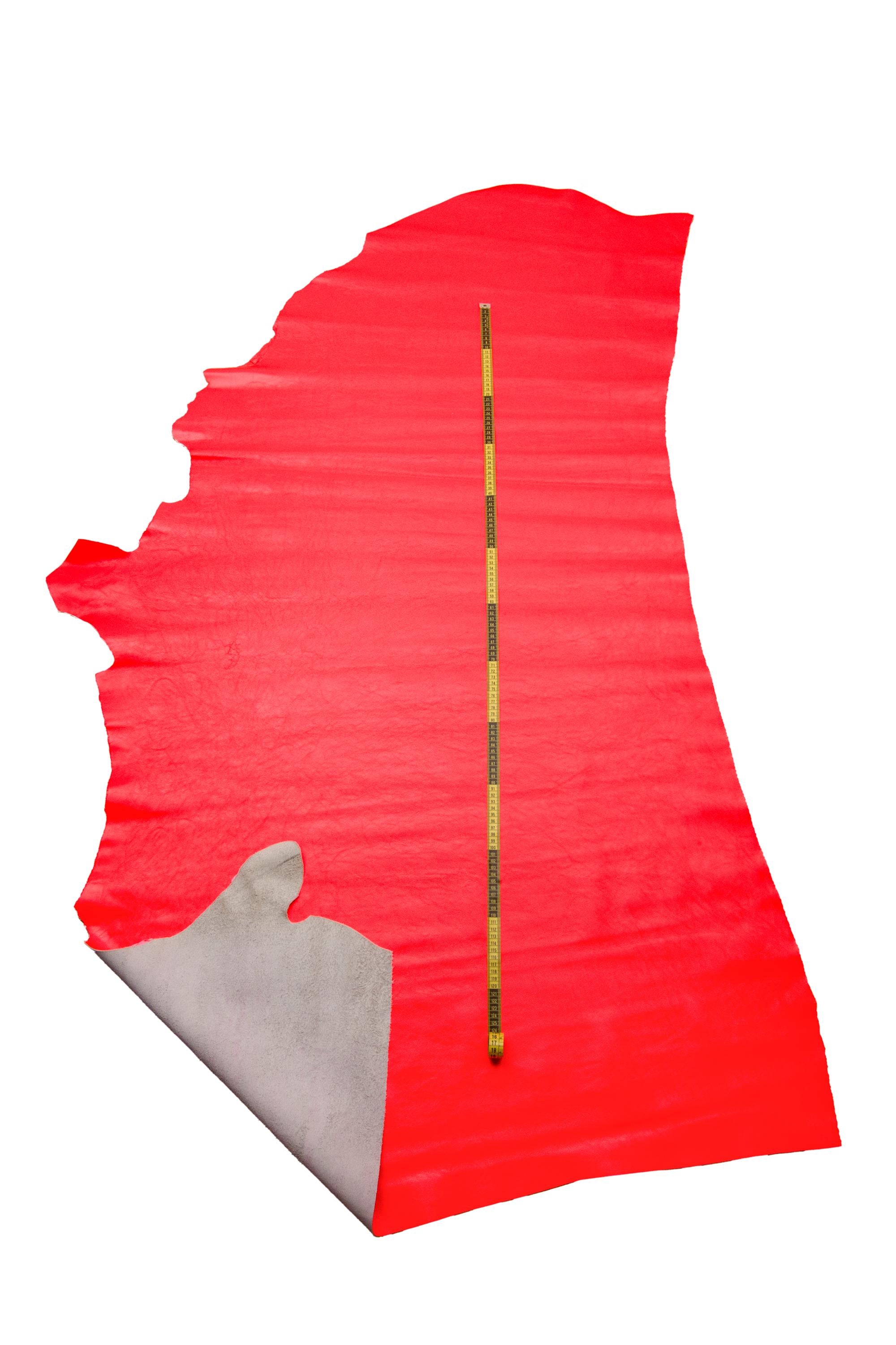 Neon orange glossy patent leather SKIN hide, soft wrinkled calf cowhide for creative projects, B17766-TU La Garzarara