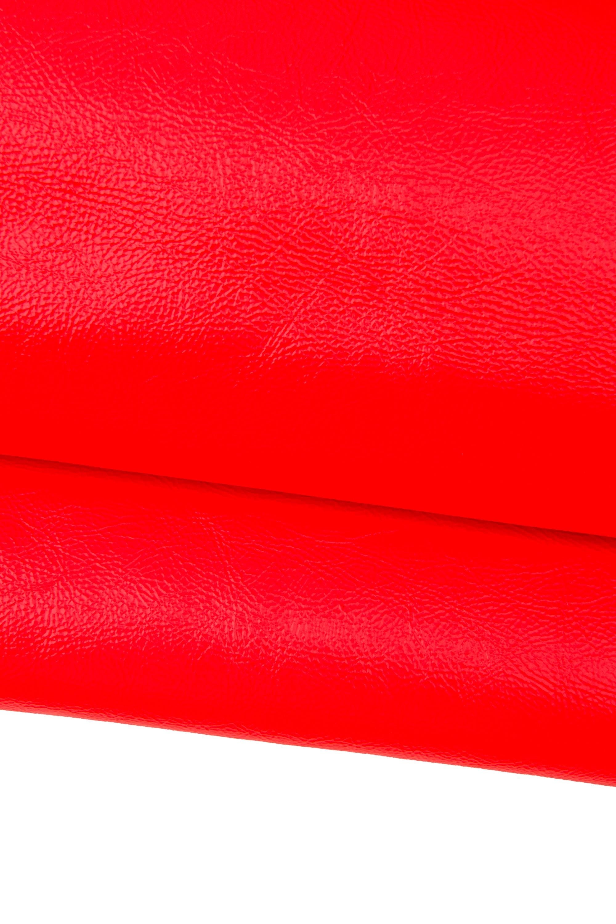 Neon orange glossy patent leather SKIN hide, soft wrinkled calf cowhide for creative projects, B17766-TU La Garzarara