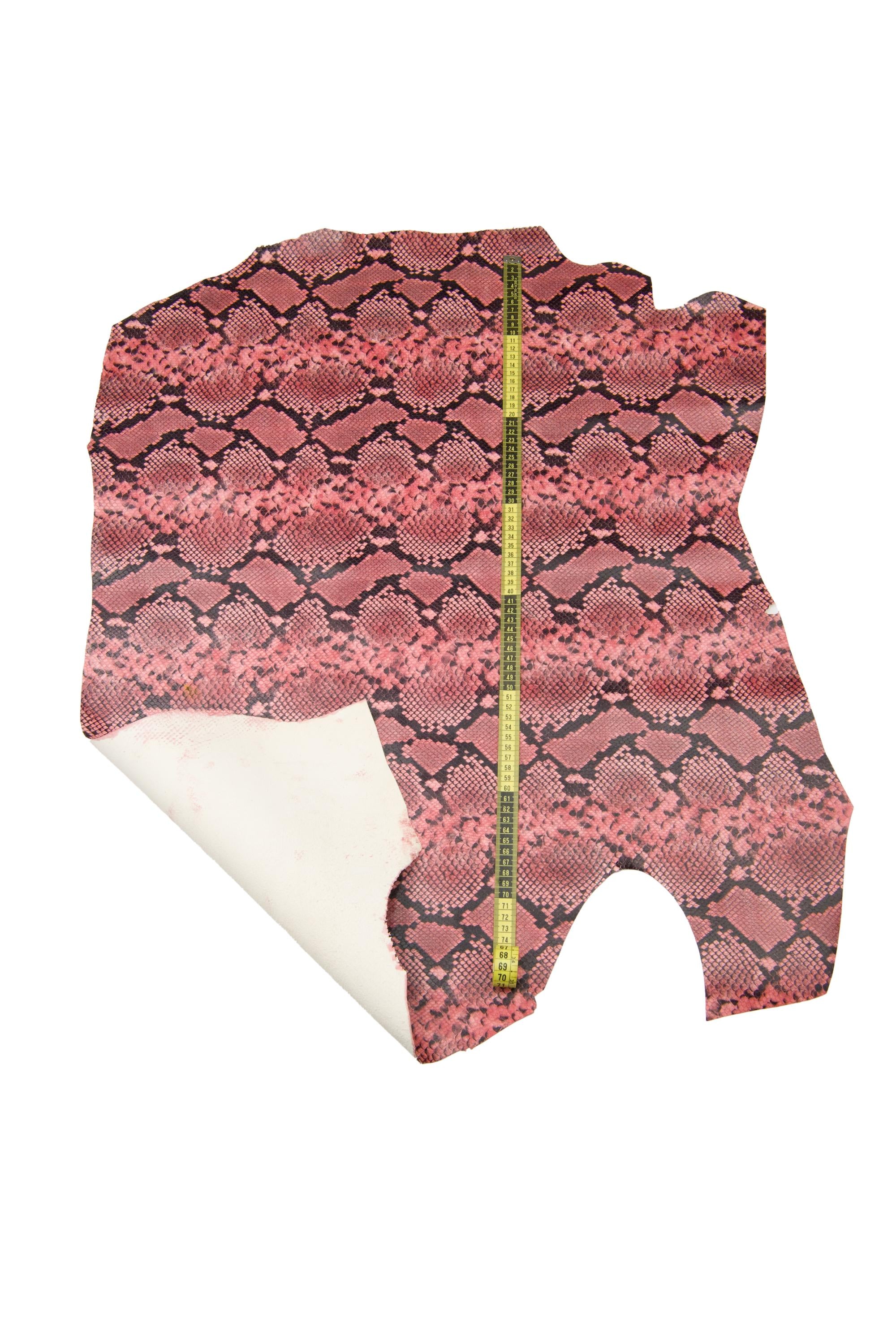 Pink PYTHON textured leather hide, SNAKE printed glossy cowhide, reptile pattern on soft calfskin B17547-ST La Garzarara
