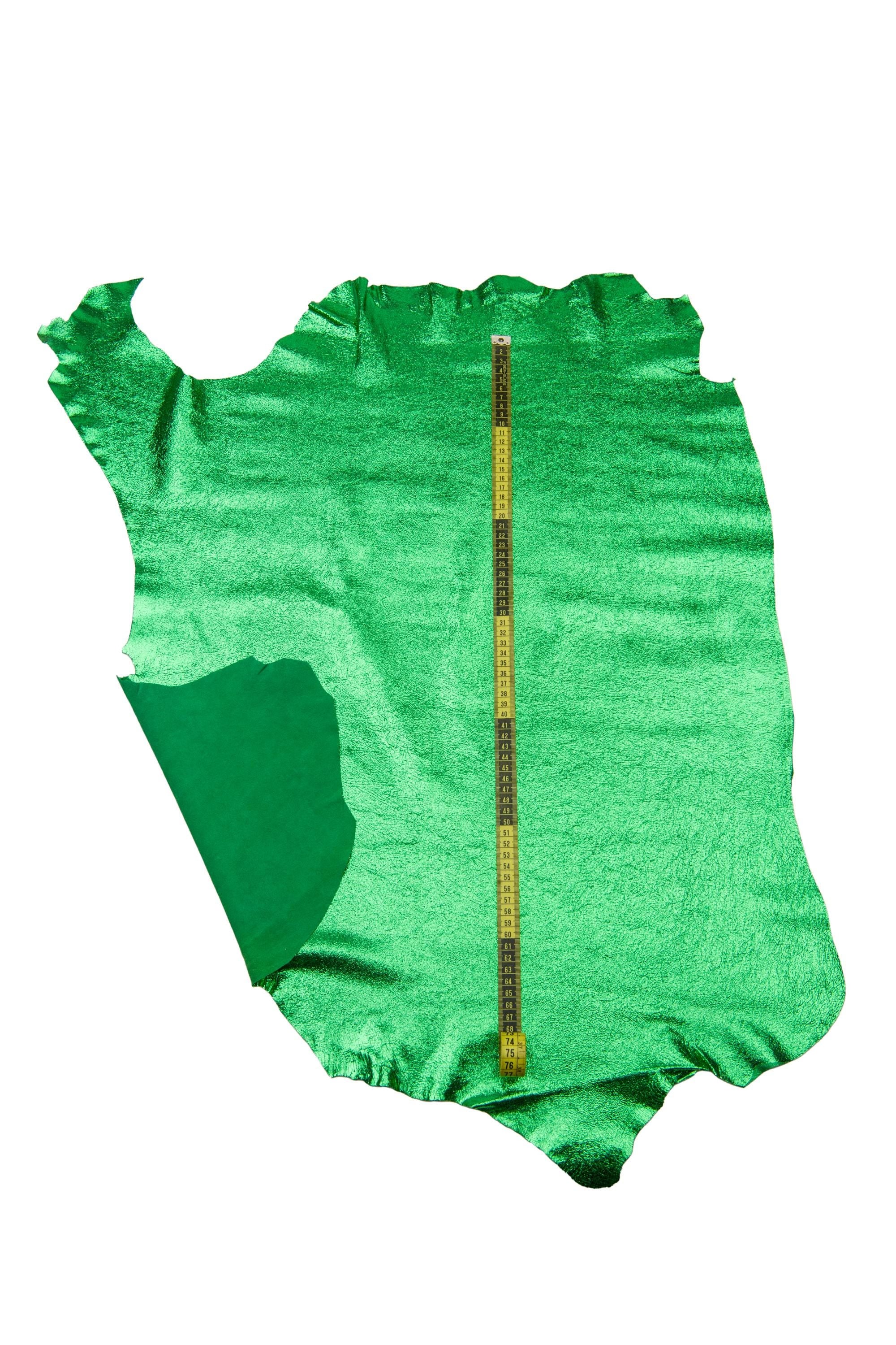 Green METALLIC leather skin, wrinkled bright SPARKLE goatskin, soft crackle hide B17659-MT La Garzarara