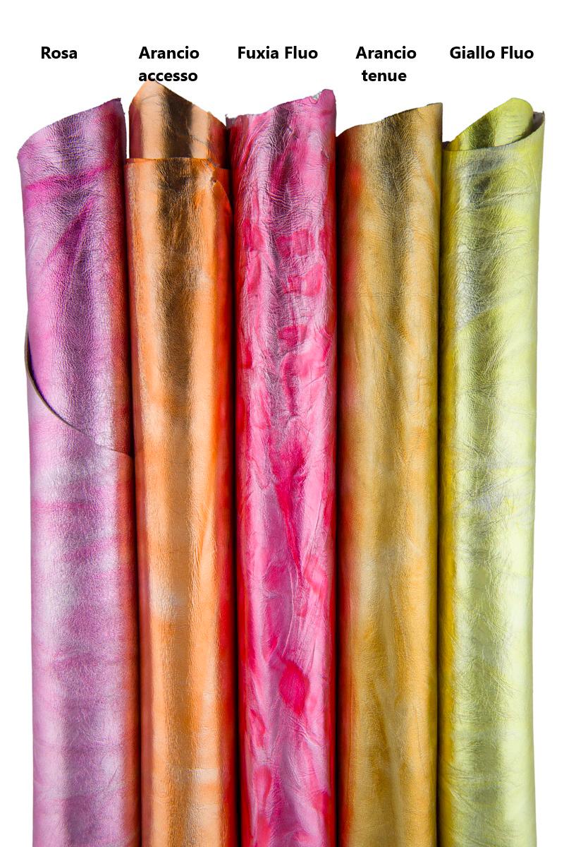 METALLIC wrinkled goatskin leather in bright and fluo neon colors, soft shaded hides for diy projects B17321-MT La Garzarara