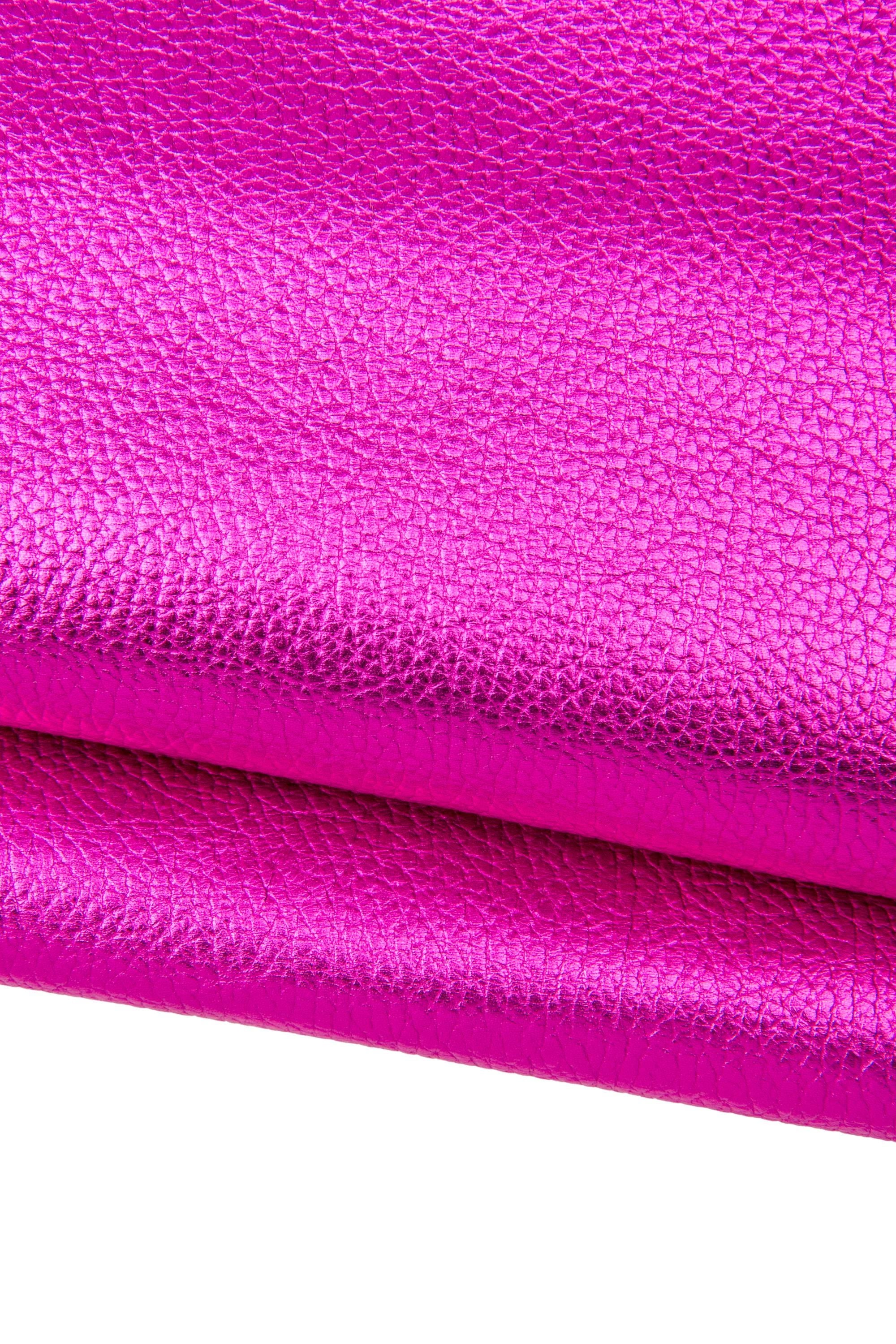 Fuchsia PEBBLE GRAIN printed cowhide, soft metallic bright leather hide, sparkle pink calfskin 1.1 - 1.3 mm B17767-MT La Garzarara