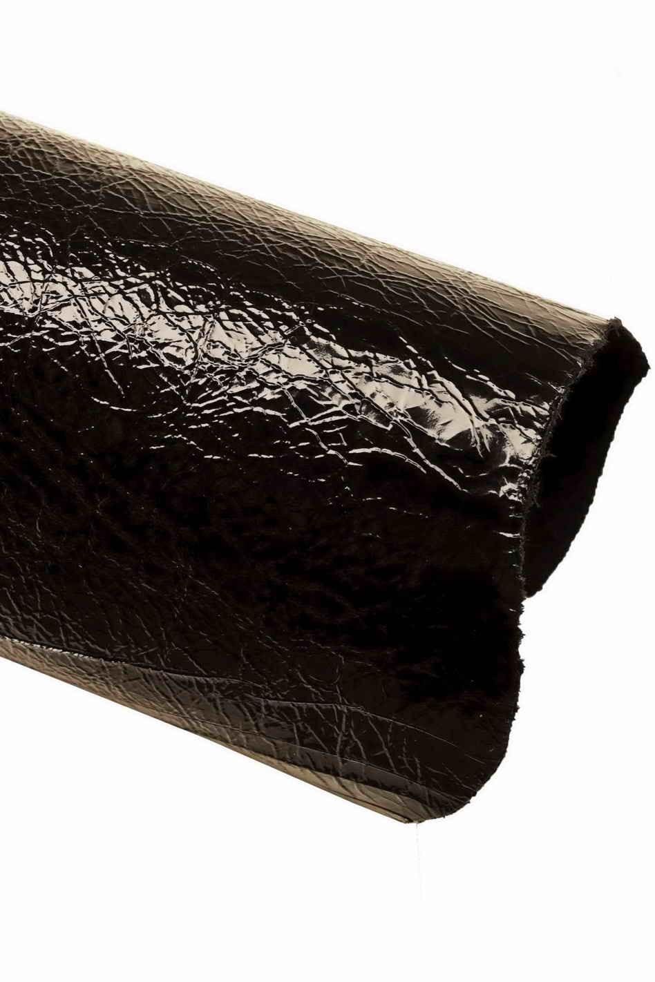 Crumpled BLACK Patent leather hide, High Glossy Finish cowhide, Thin Naplack Skin 0.6 -0.7 mm, ideal for hobbyists B18094-TB La Garzarara