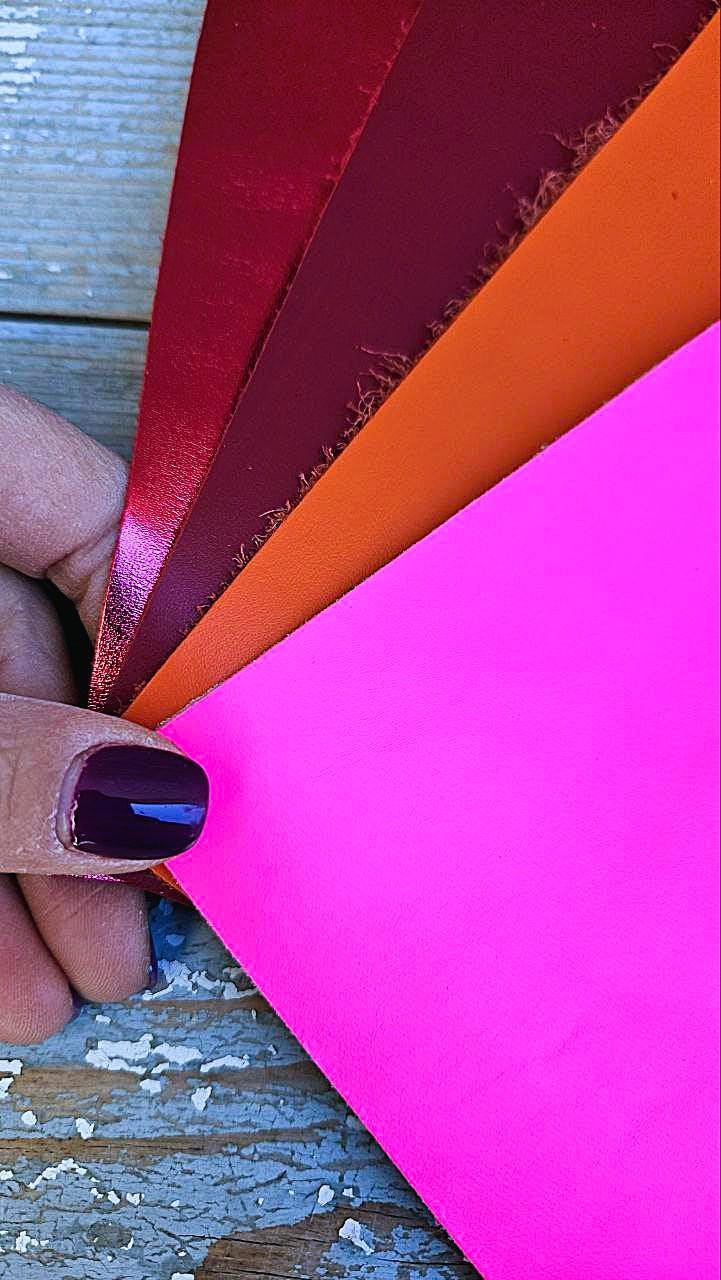 Bold Color Leather Scraps, Hot Pink Orange and Red Offcuts, Leather Pieces for Earrings and DIY 8x10" / 20x25 cm RT312 La Garzarara