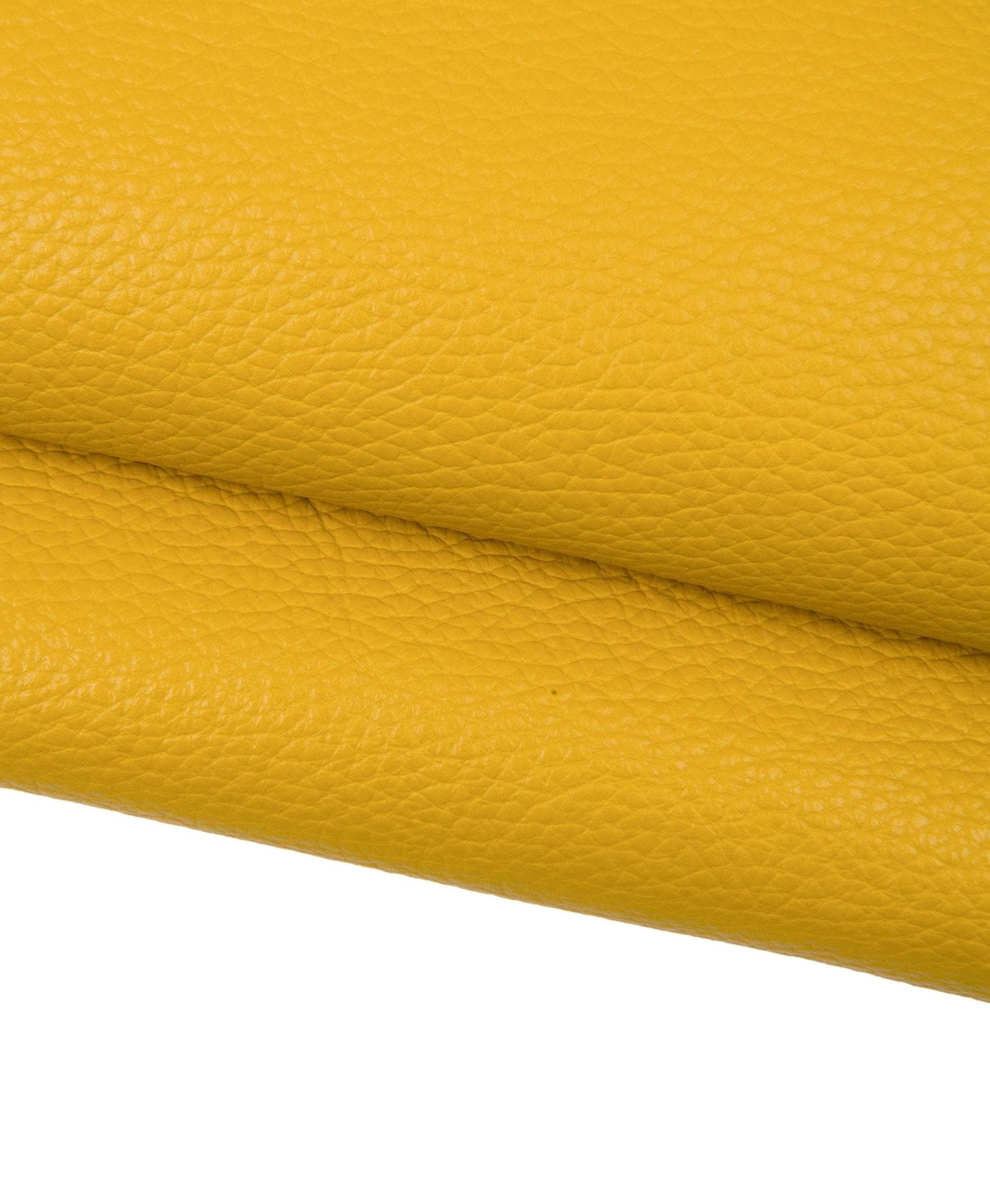 Yellow pebbled calf cowhide leather SKIN, semi glossy thick grain hide 1.4–1.6 mm for leather goods, B17902-TU La Garzarara