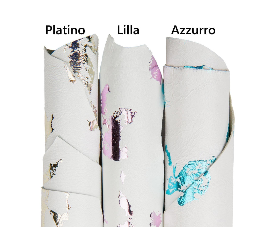 White METALLIC textured leather skins, ABSTRACT print on soft lambskin, sheepskin for diy projects B17704-MT(st) La Garzarara