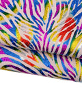 Multicolor ZEBRA printed leather skin, IRIDESCENT metallic animal texture on powder pink suede goatskin for diy projects B17825-MT(st)