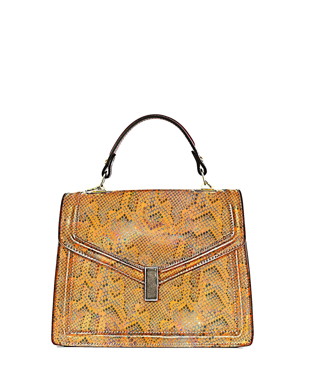 Orange python leather hide, snake print skin reptile embossed iridescent effect,suede holographic leather B17823-MT(st) La Garzarara