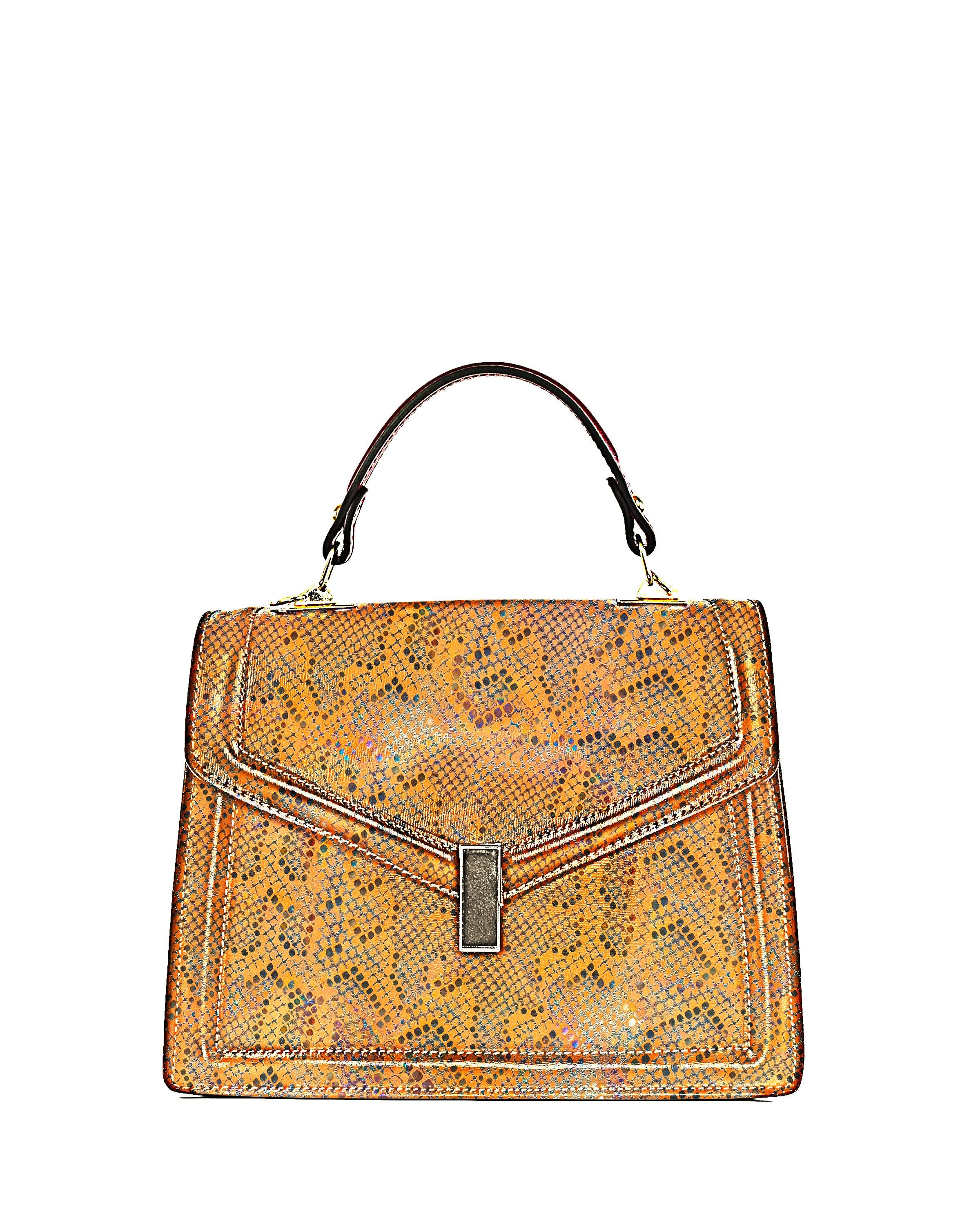 Orange python leather hide, snake print skin reptile embossed iridescent effect,suede holographic leather B17823-MT(st) La Garzarara