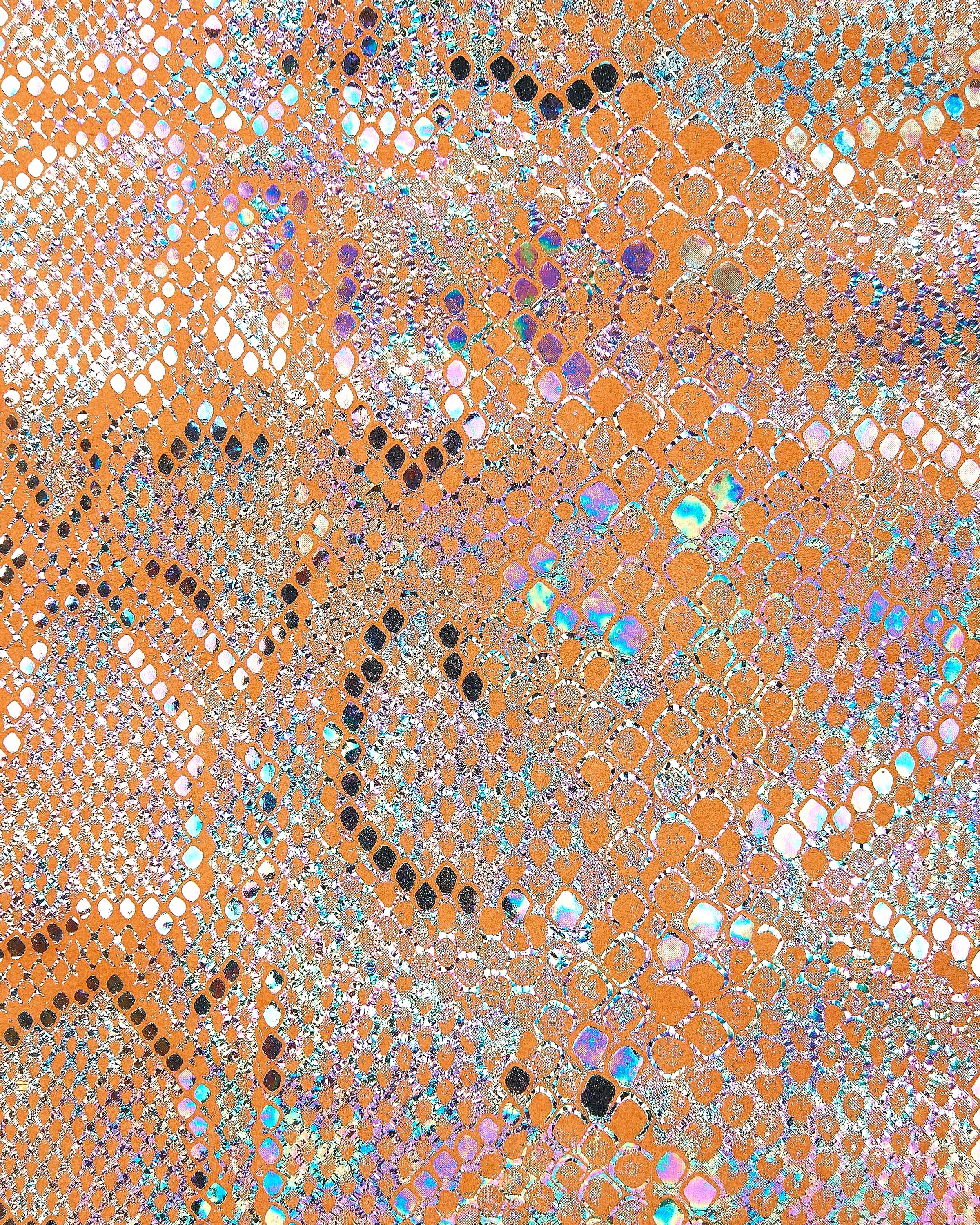 Orange python leather hide, snake print skin reptile embossed iridescent effect,suede holographic leather B17823-MT(st) La Garzarara