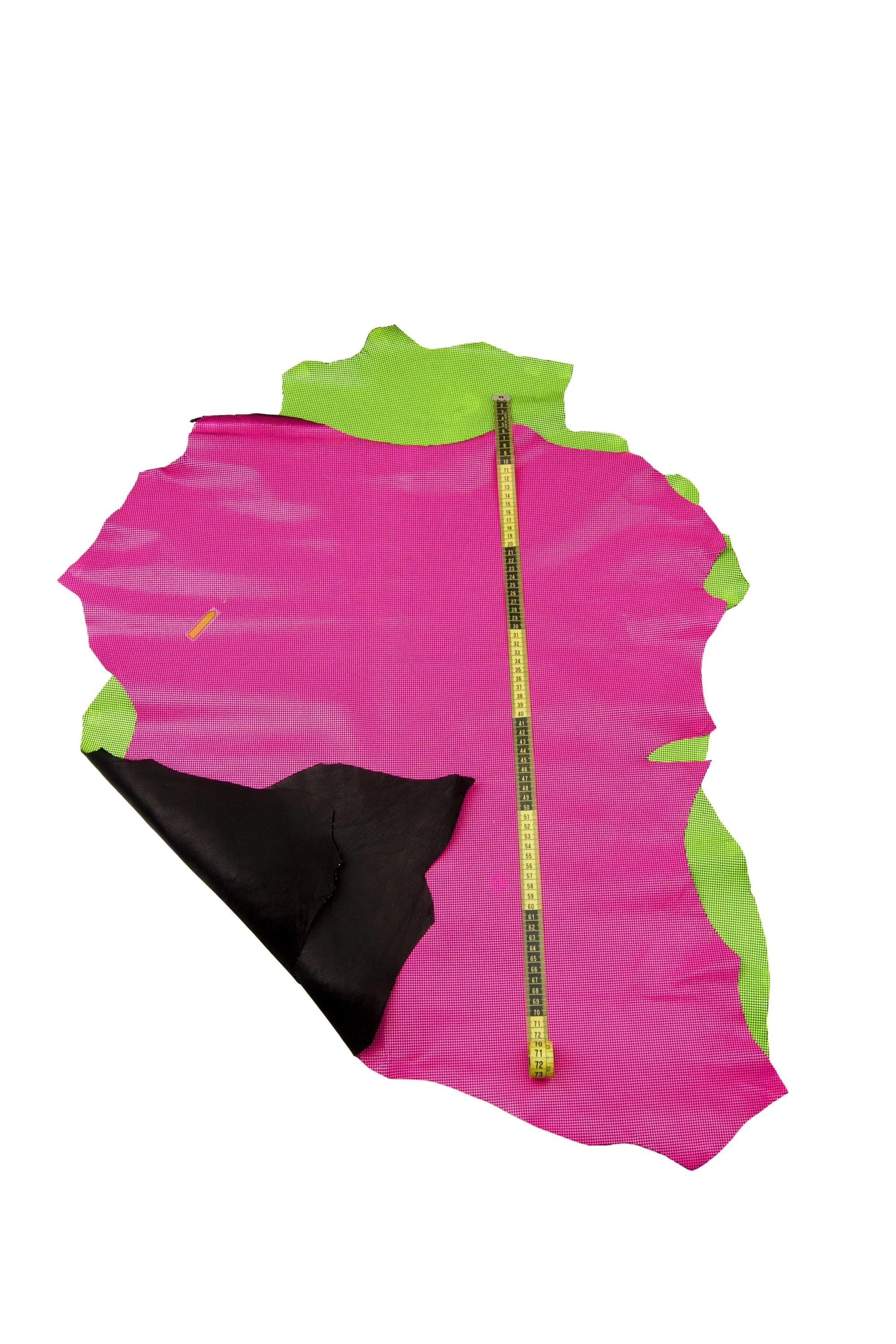 Pink / yellow leather skins, fluo/neon PIES de POULE printed goatskin, soft hides for hobbyists B17859-ST La Garzarara