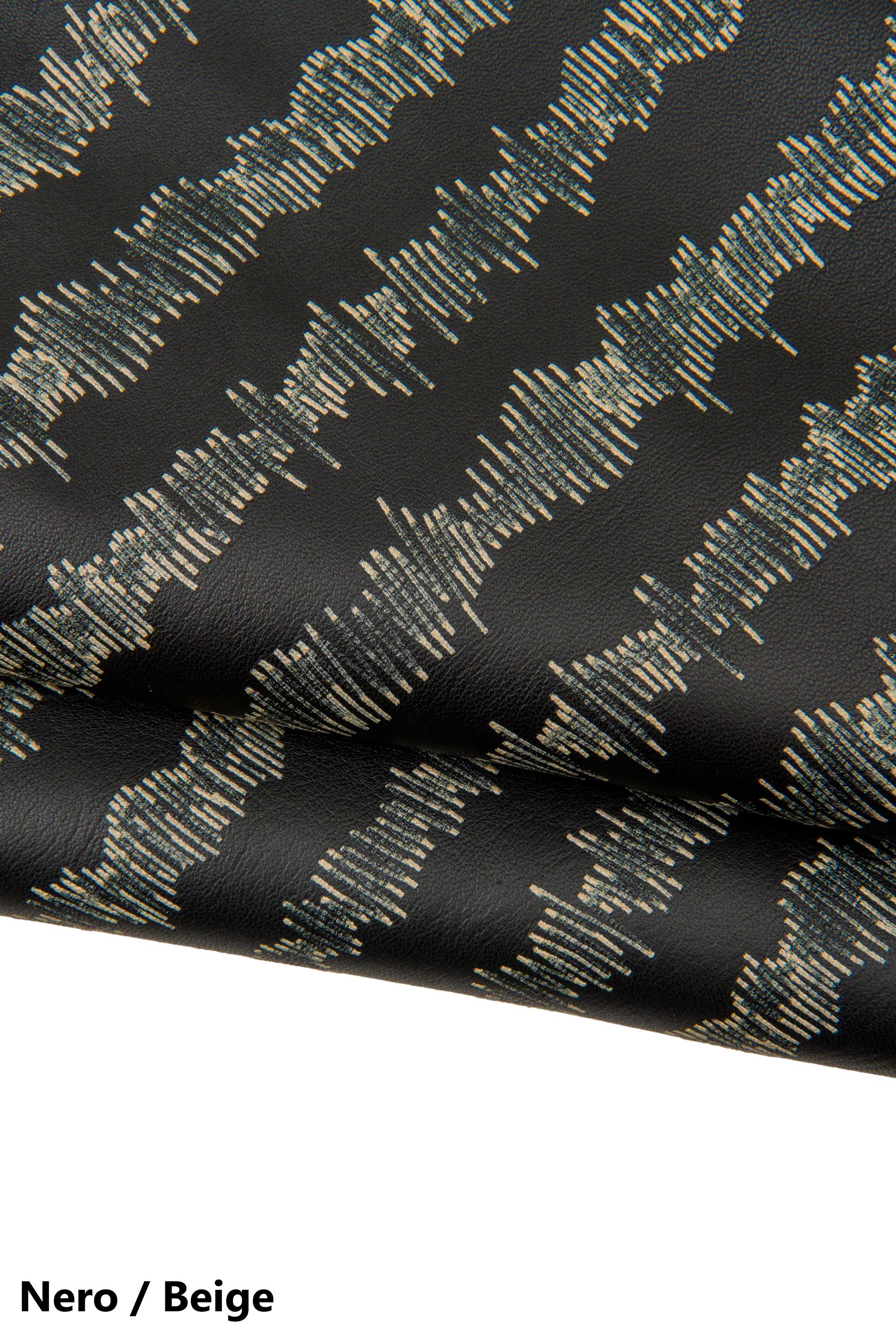 Black fancy leather skin, nappa lamb with graphic design, strip textured lambskin for bags and accessories B17677-VT La Garzarara
