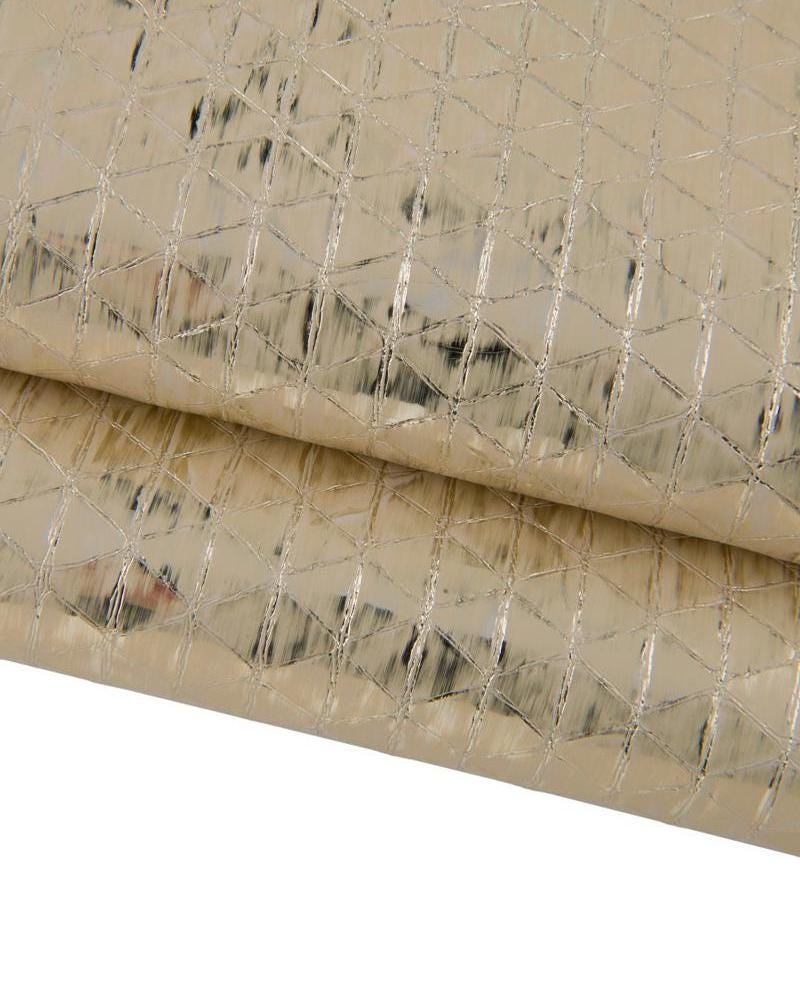 Light gold metallic leather hide, GEOMETRICAL printed goatskin, soft bleached skin B17359-MT(ST) La Garzarara