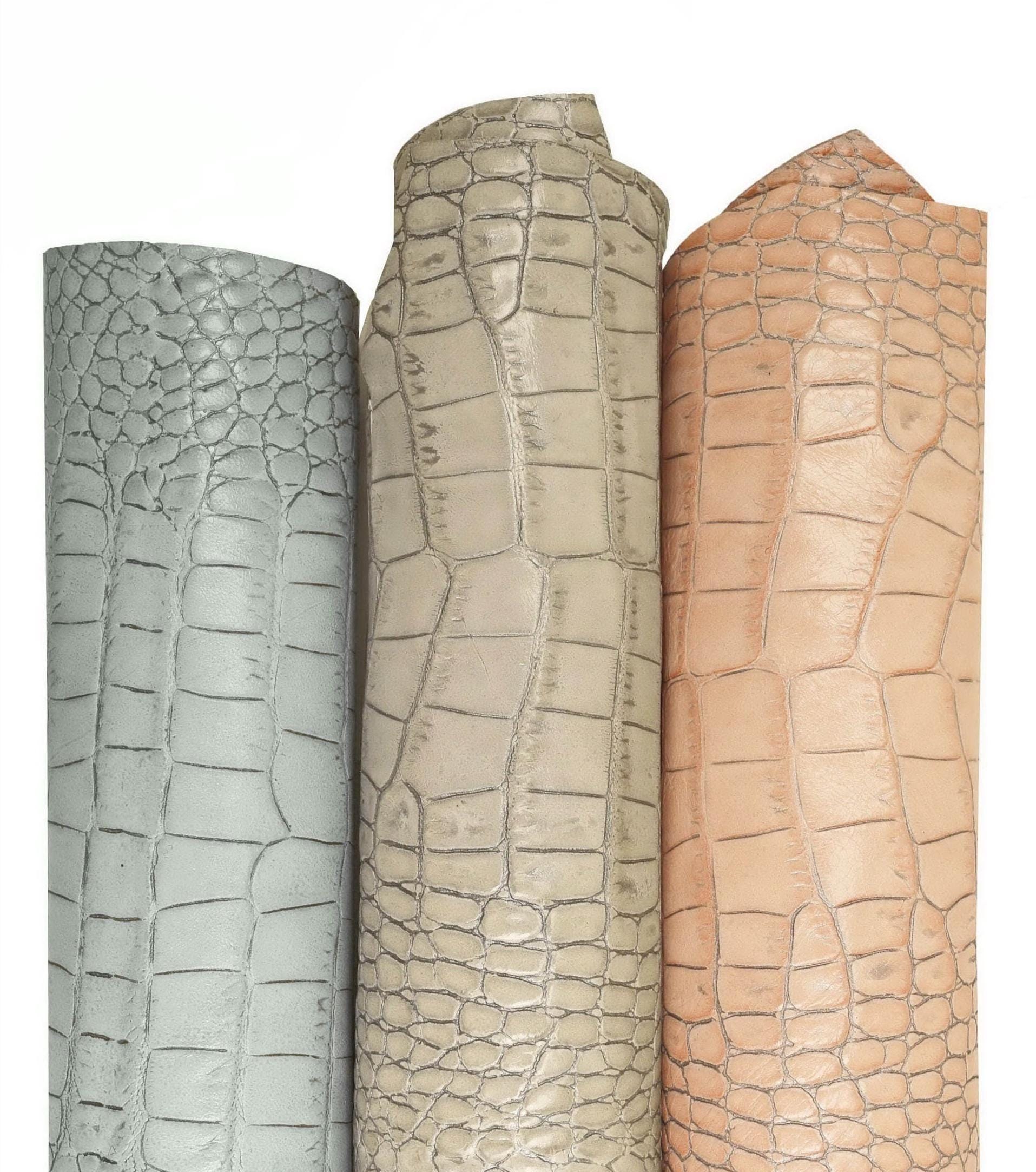 Pastel Croc Leather Hide, | Powder Blue, Stone & Blush Pink Italian Crocodile, Exotic Alligator Embossed Leather B16032-ST La Garzarara