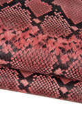 Pink PYTHON textured leather hide, SNAKE printed glossy cowhide, reptile pattern on soft calfskin B17547-ST La Garzarara