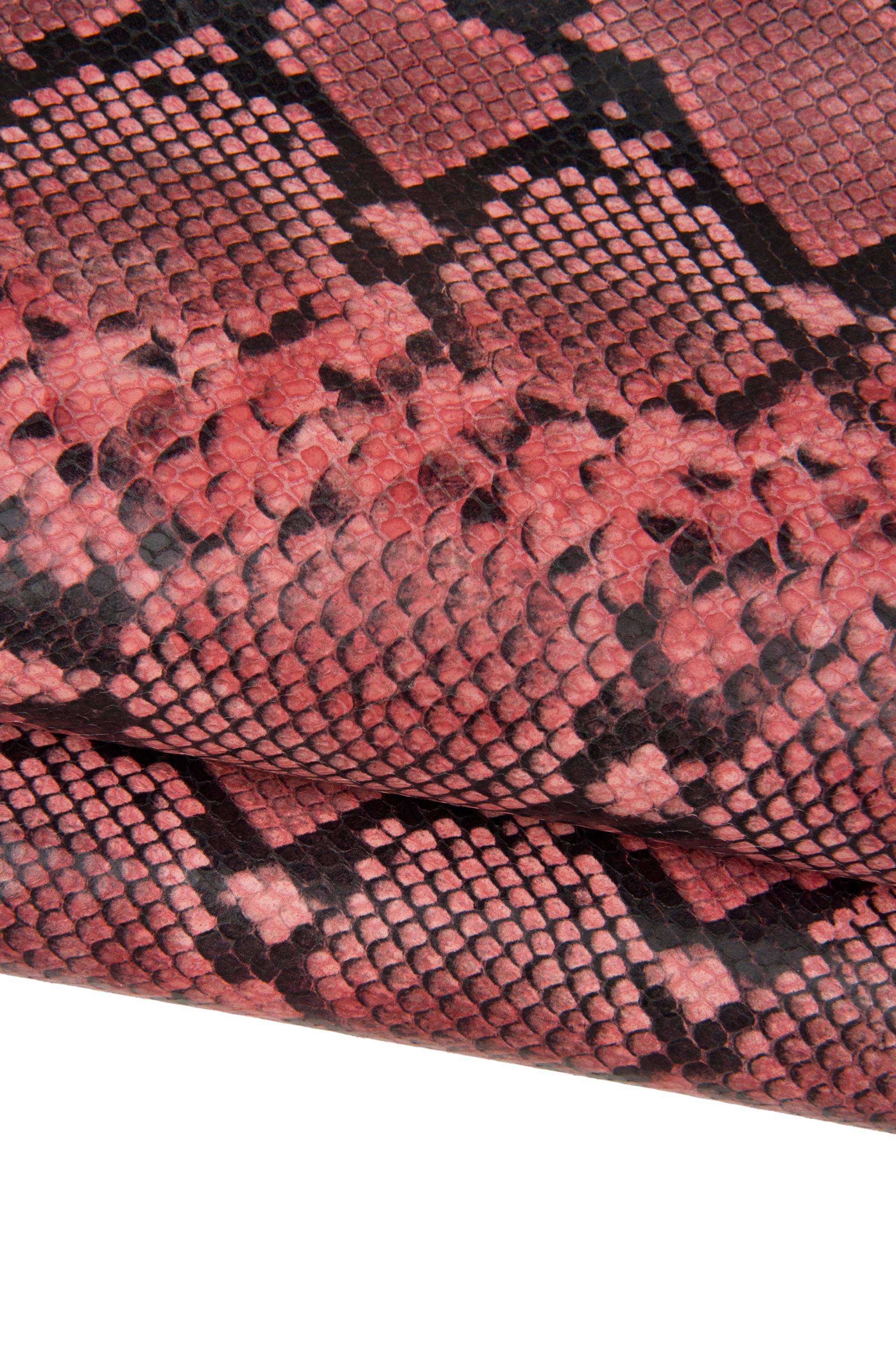 Pink PYTHON textured leather hide, SNAKE printed glossy cowhide, reptile pattern on soft calfskin B17547-ST La Garzarara