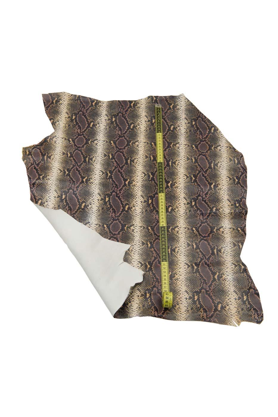 Vintage Python leather skin, brown yellow SNAKE printed goatskin, animal reptile pattern on soft hide B17489-ST La Garzarara
