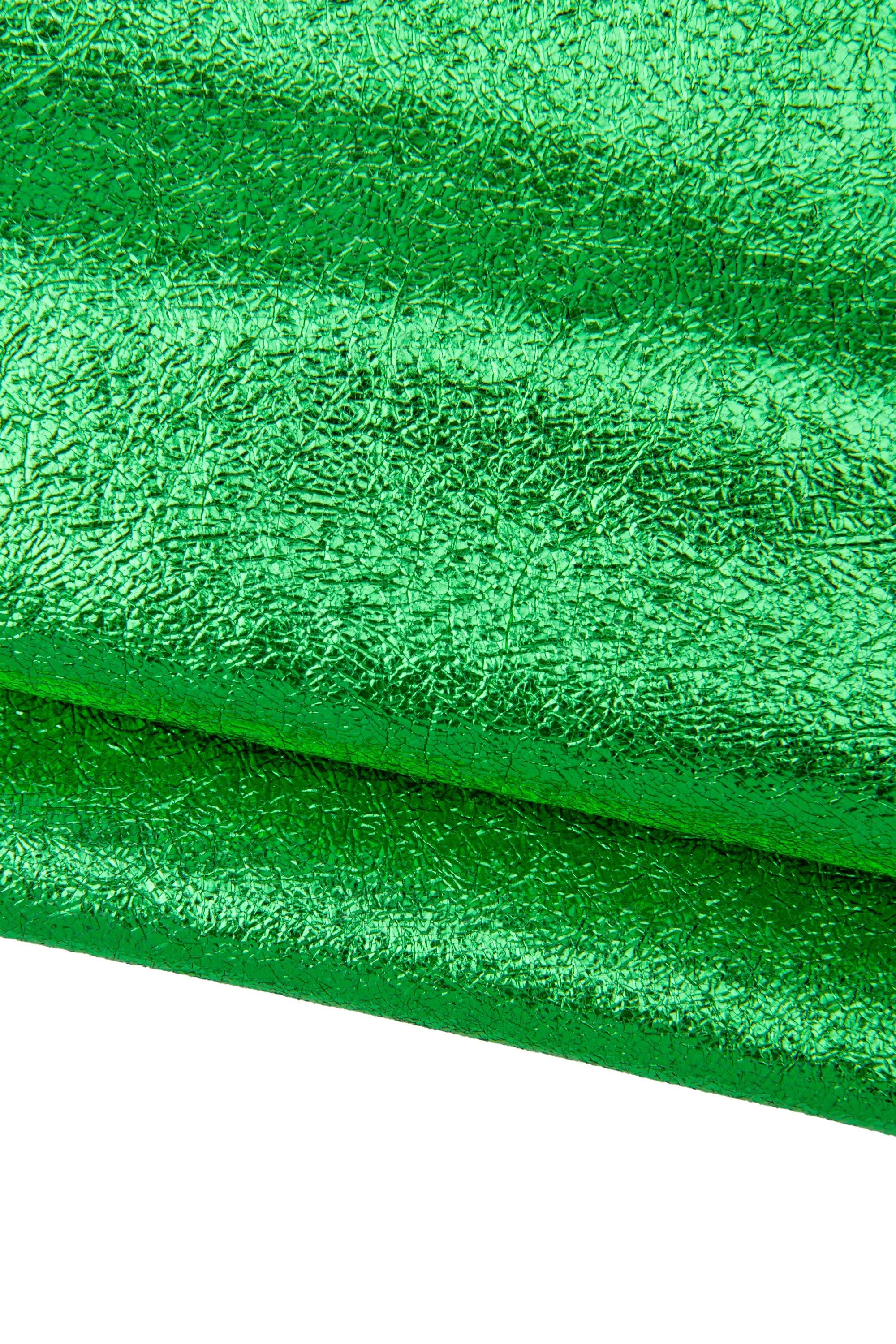 Green METALLIC leather skin, wrinkled bright SPARKLE goatskin, soft crackle hide B17659-MT La Garzarara