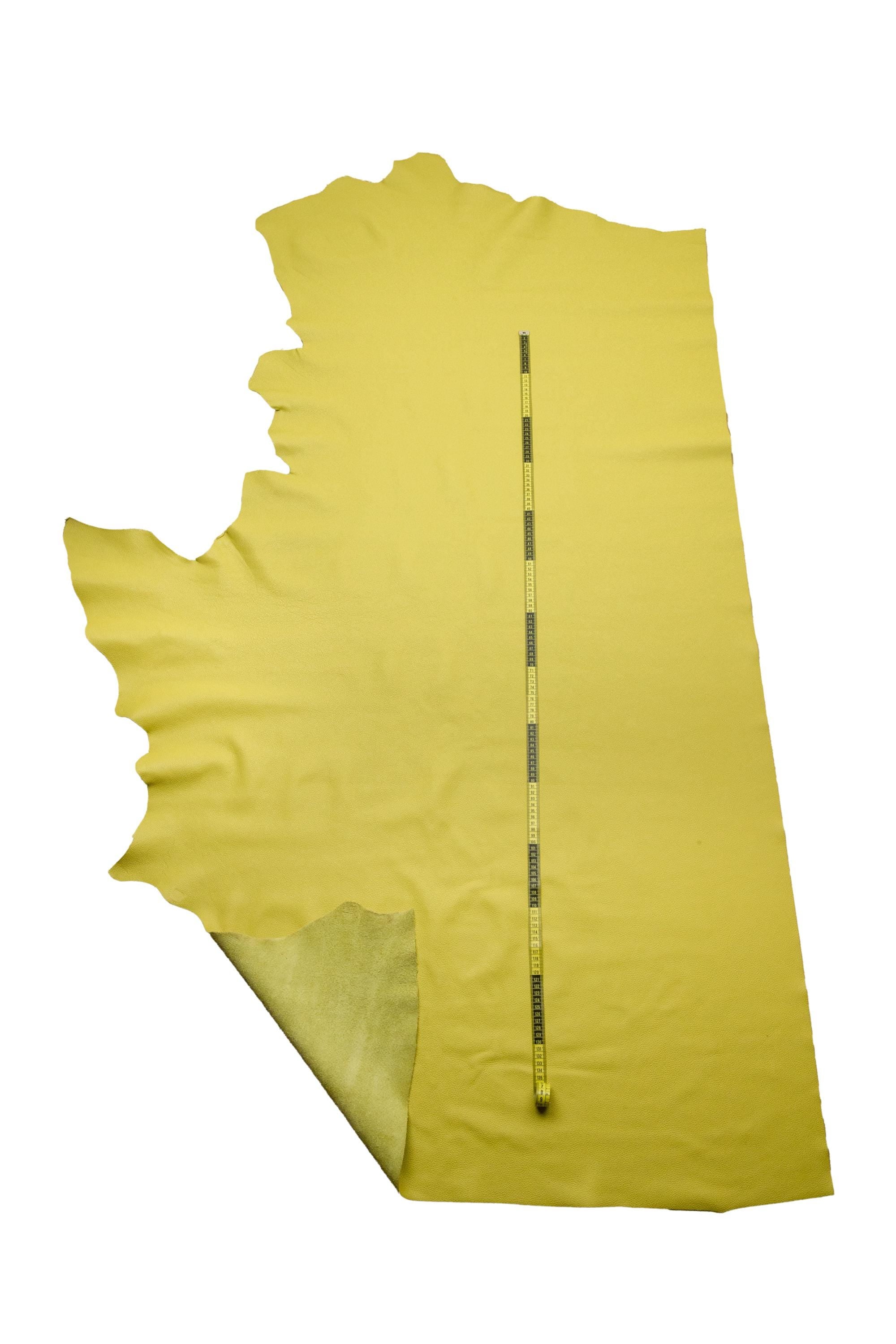 Greenish yellow grainy leather hide, PEBBLE GRAIN printed cowhide, soft embossed calfskin for crafting B17768-TU La Garzarara