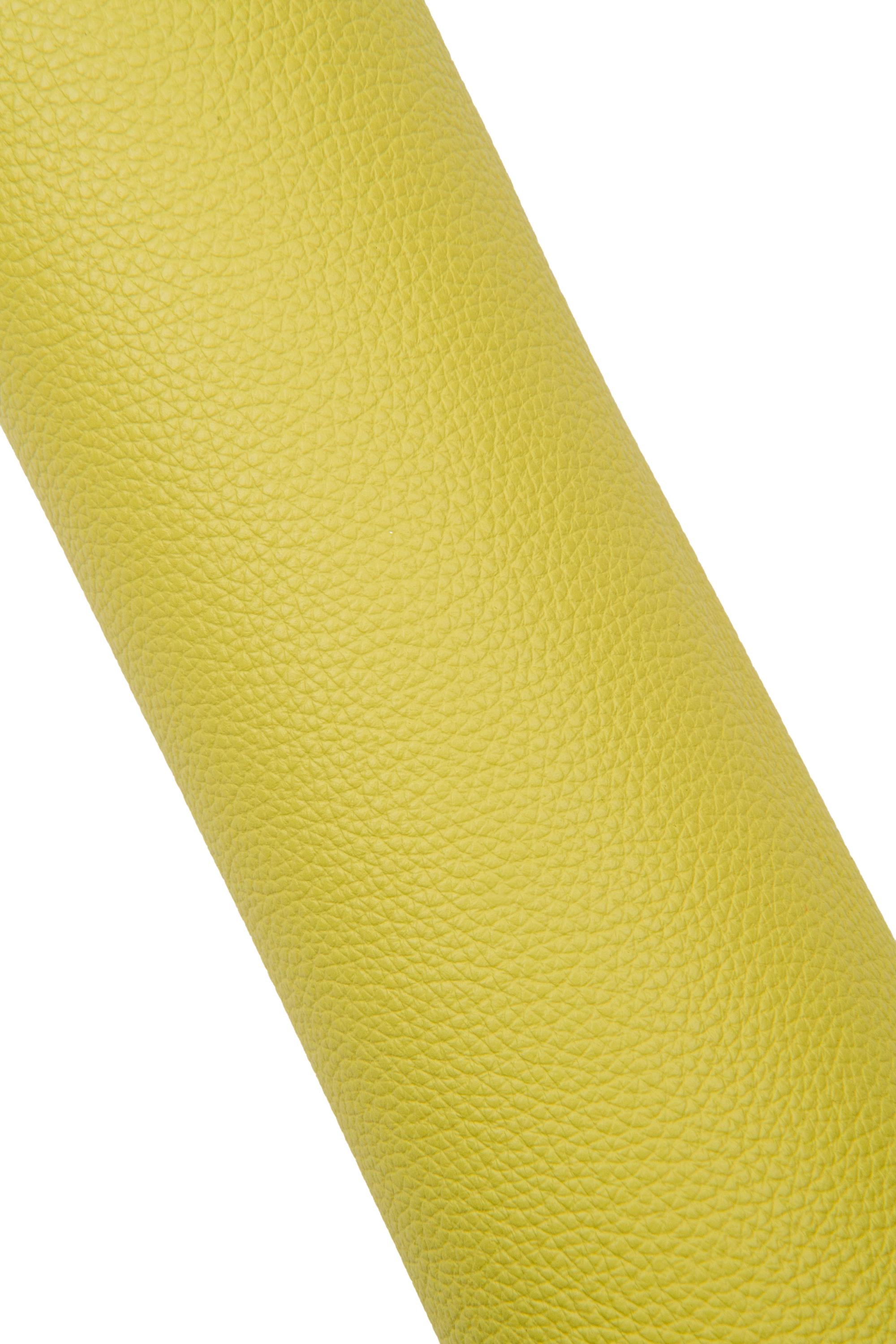 Greenish yellow grainy leather hide, PEBBLE GRAIN printed cowhide, soft embossed calfskin for crafting B17768-TU La Garzarara