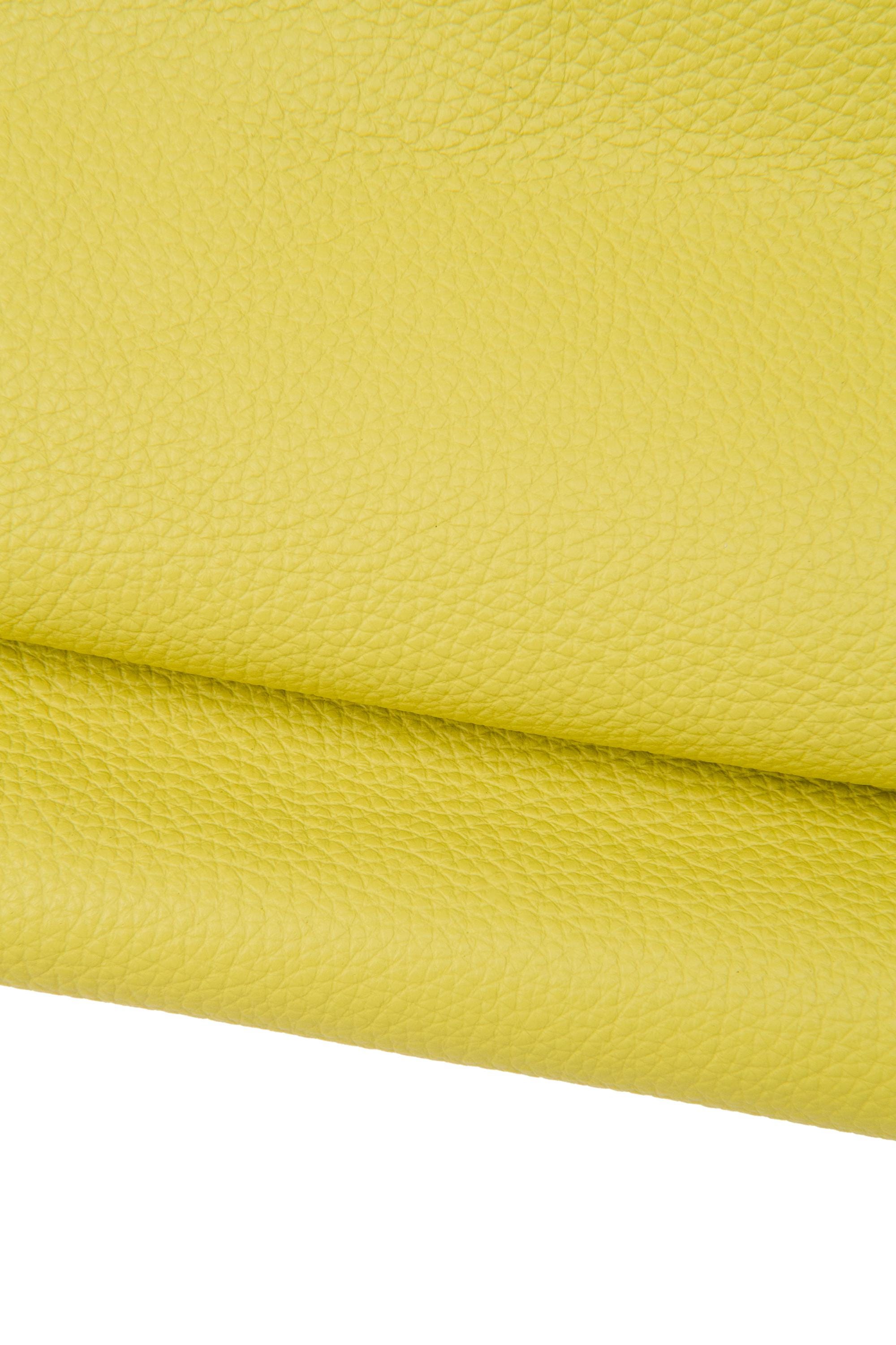 Greenish yellow grainy leather hide, PEBBLE GRAIN printed cowhide, soft embossed calfskin for crafting B17768-TU La Garzarara