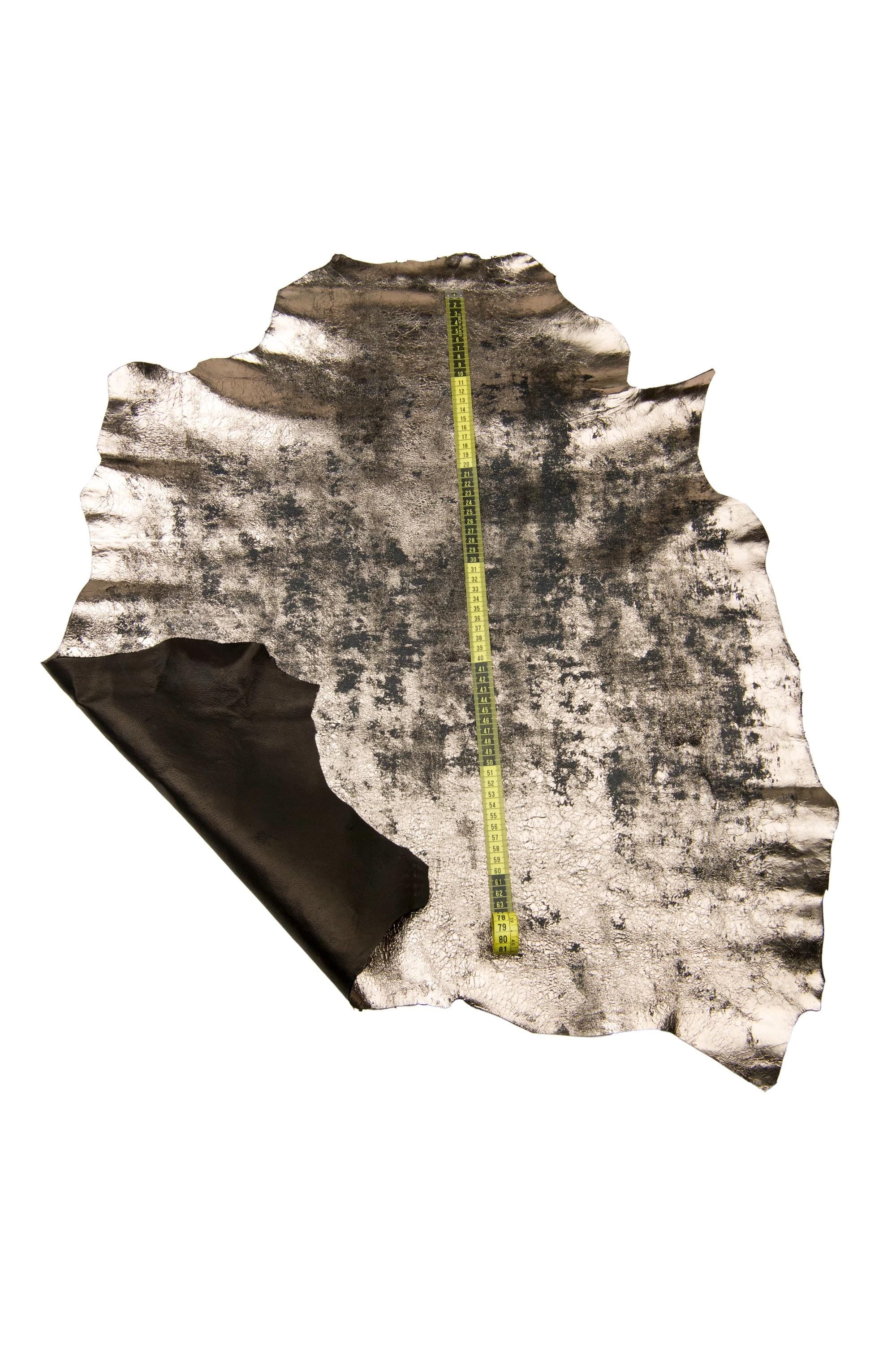 Vintage Metallic Leather Hide, Distressed black Bronze Leather Skin, soft DISTRESSED goatskin B17938-MT(st) La Garzarara