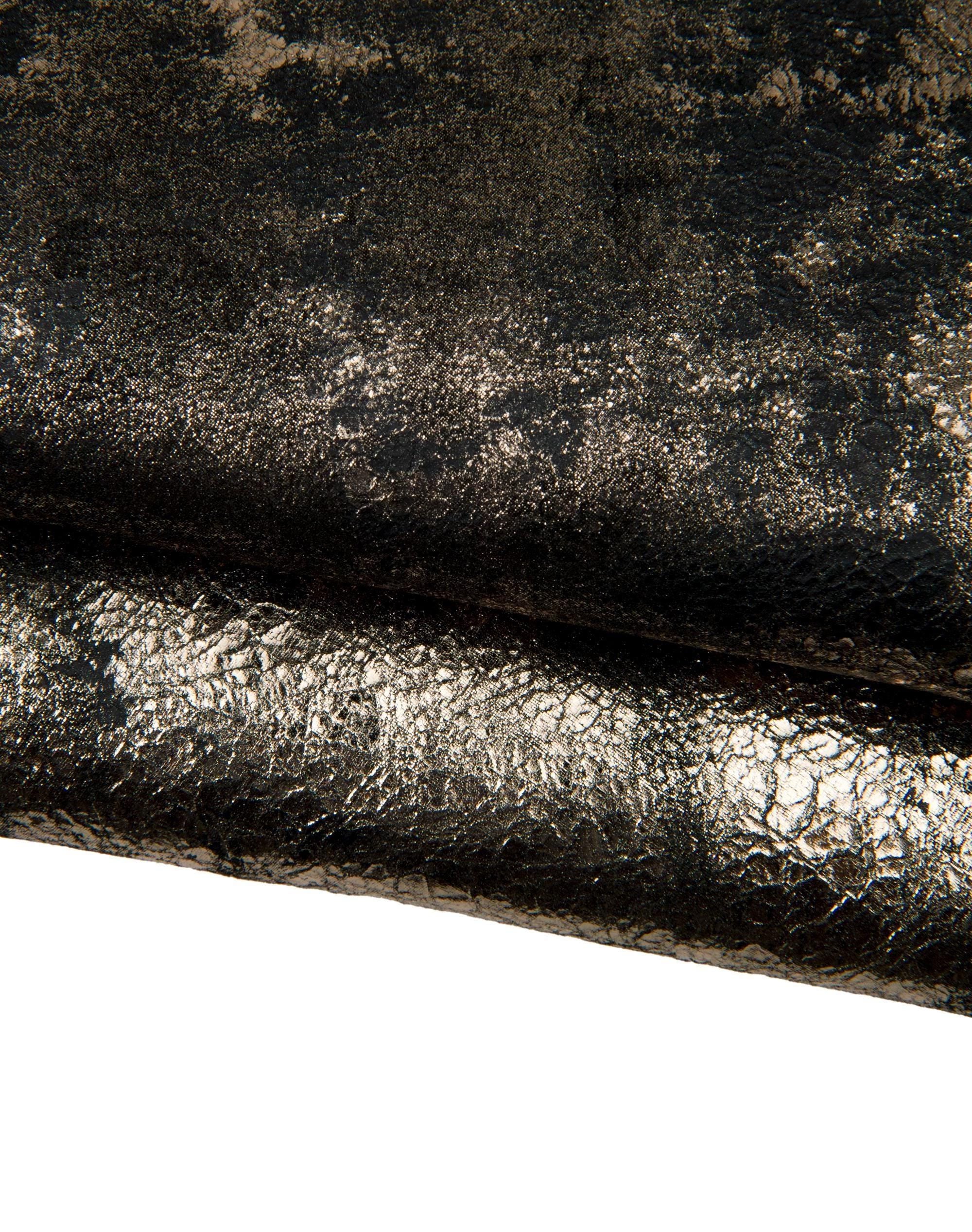 Vintage Metallic Leather Hide, Distressed black Bronze Leather Skin, soft DISTRESSED goatskin B17938-MT(st) La Garzarara