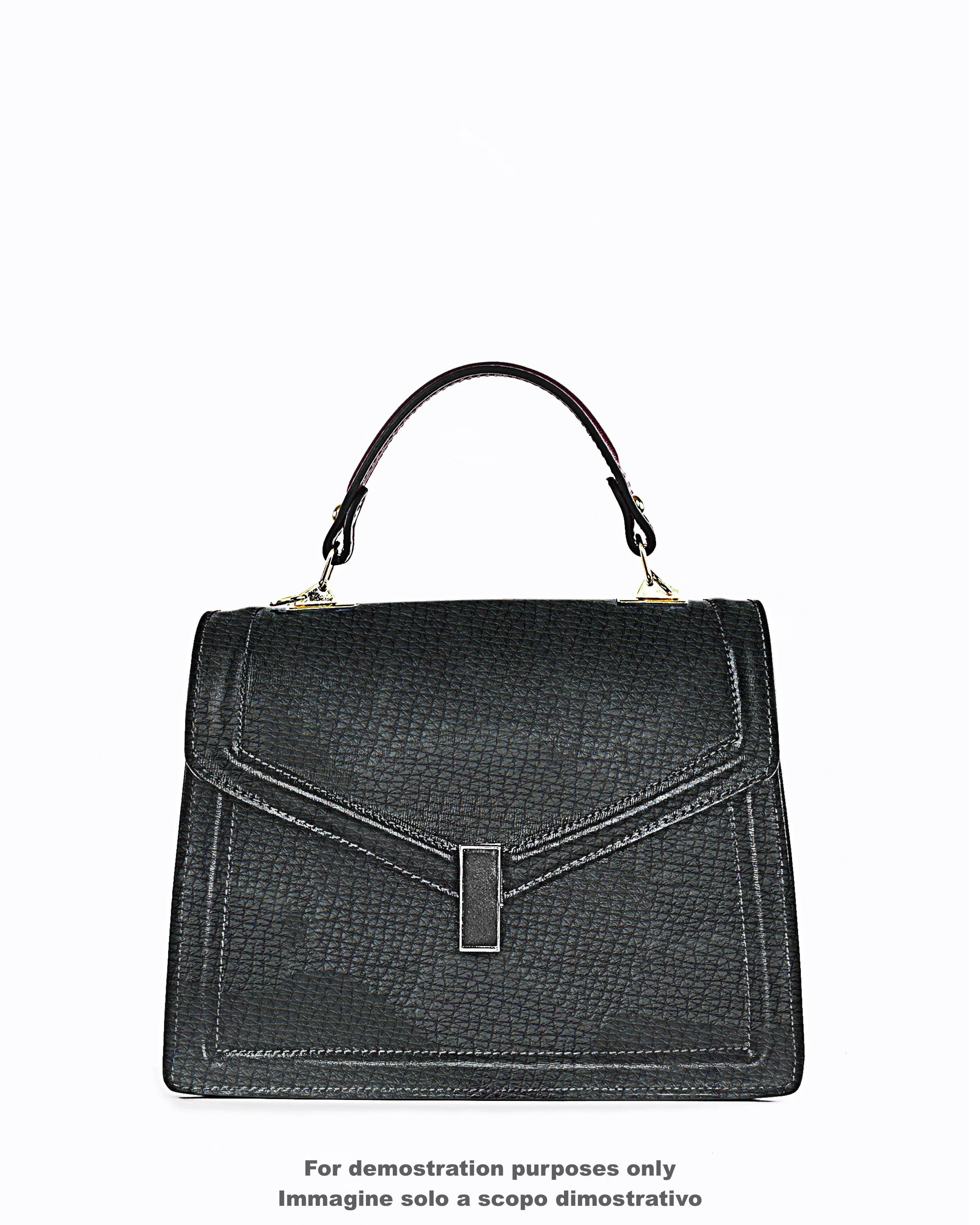 Black Leather for handbags, Coarse Grain SAFFIANO - like Leather hide, Grainy textured skin B17631-TB La Garzarara