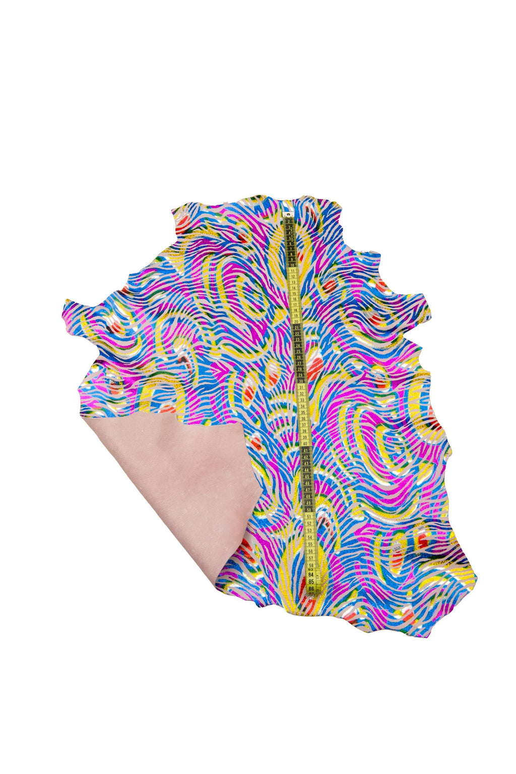 Multicolor ZEBRA printed leather skin, IRIDESCENT metallic animal texture on powder pink suede goatskin for diy projects B17825-MT(st)