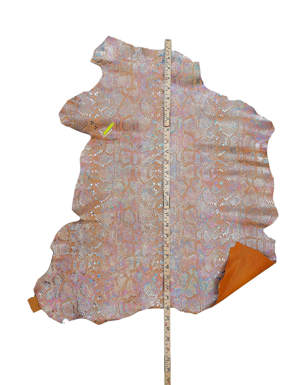 Orange python leather hide, snake print skin reptile embossed iridescent effect,suede holographic leather B17823-MT(st) La Garzarara