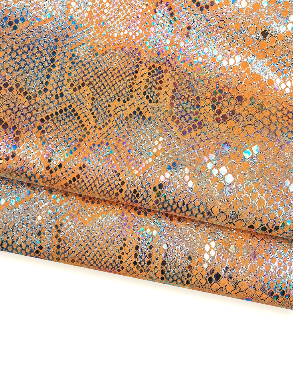 Orange python leather hide, snake print skin reptile embossed iridescent effect,suede holographic leather B17823-MT(st) La Garzarara