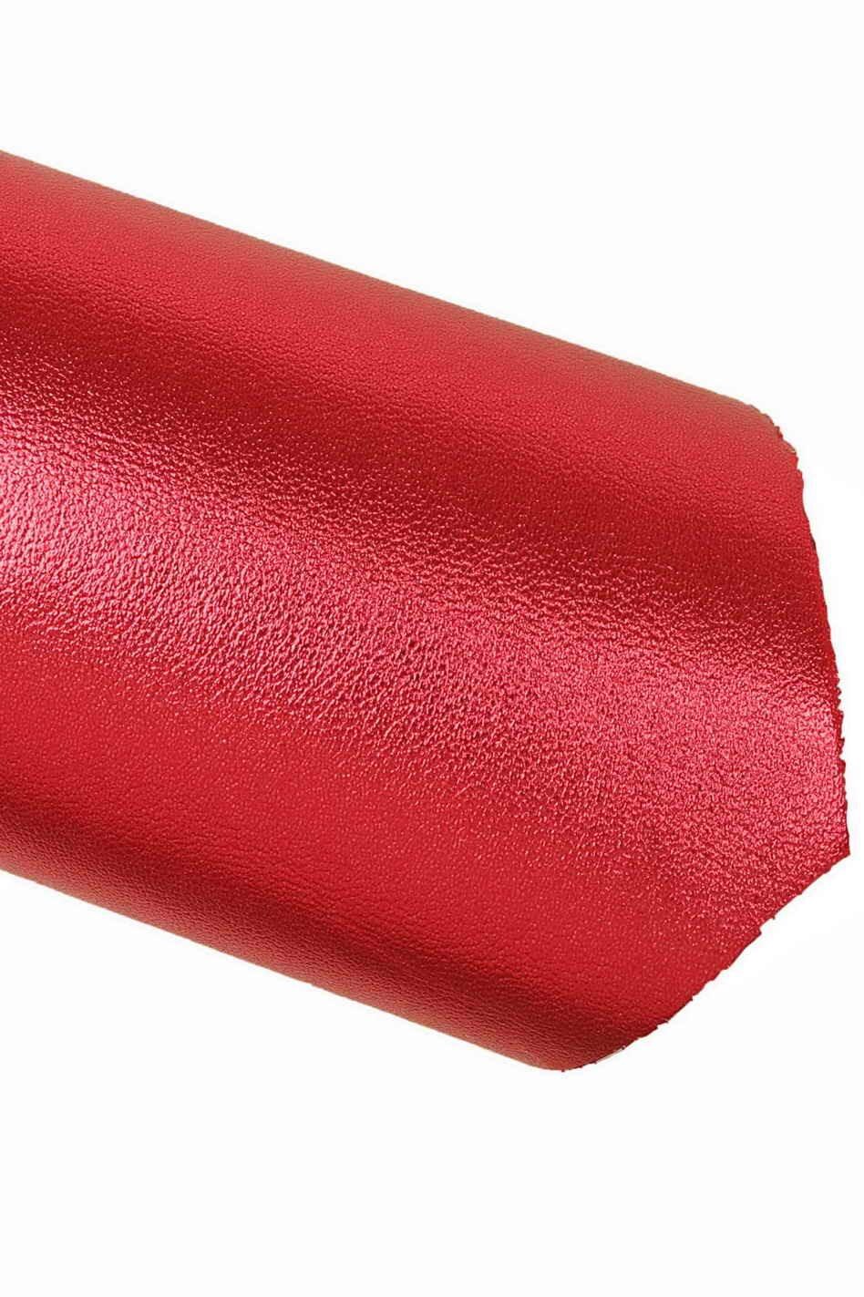 Red Foil Leather Hide, Metallic Genuine Leather, Smooth Mirror Finish Leather for Luxury Bags, Sneakers & AccessoriesB16964-MT La Garzarara