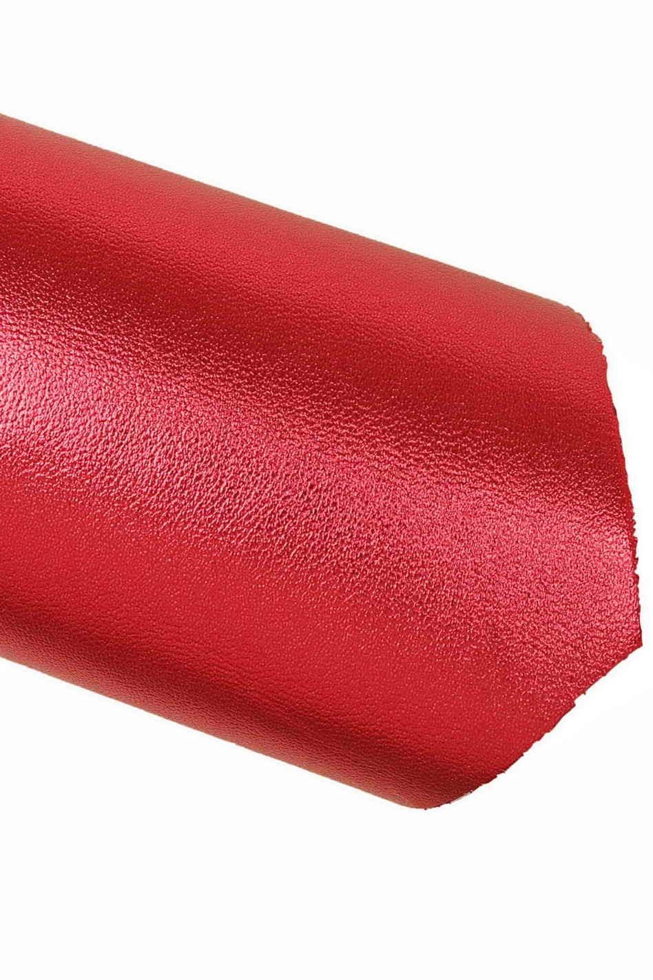 Red Foil Leather Hide, Metallic Genuine Leather, Smooth Mirror Finish Leather for Luxury Bags, Sneakers & AccessoriesB16964-MT La Garzarara