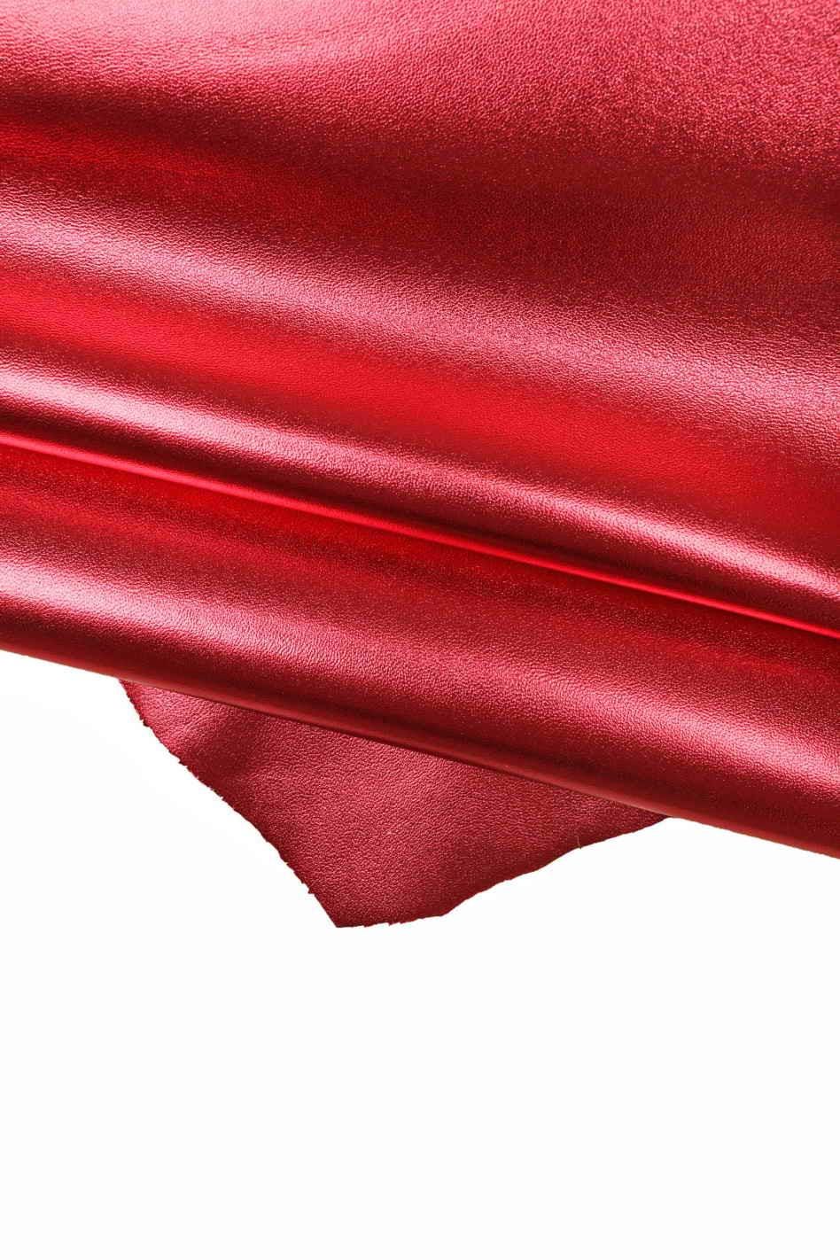Red Foil Leather Hide, Metallic Genuine Leather, Smooth Mirror Finish Leather for Luxury Bags, Sneakers & AccessoriesB16964-MT La Garzarara