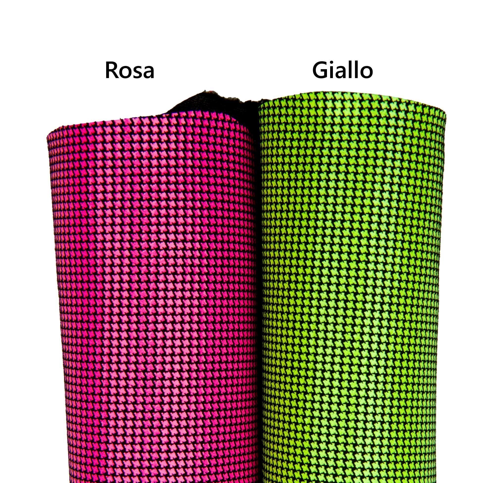 Pink / yellow leather skins, fluo/neon PIES de POULE printed goatskin, soft hides for hobbyists B17859-ST La Garzarara