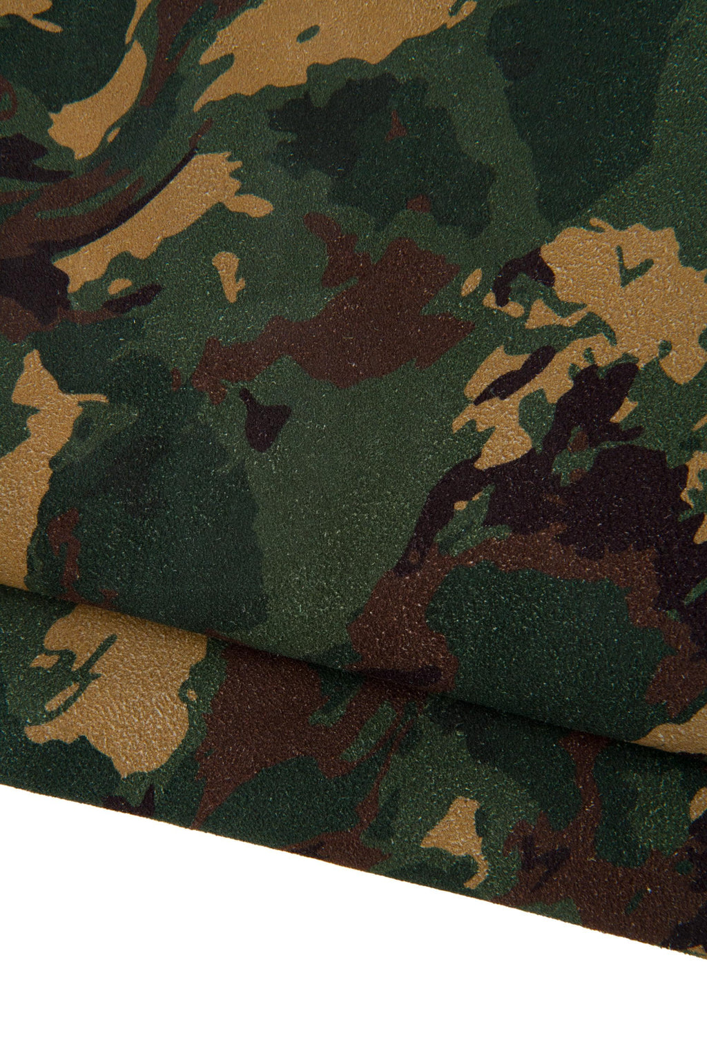 CAMOUFLAGE textured leather hide, green - brown - beige MILITARY print on cowhide, soft calfskin B17690-ST La Garzarara