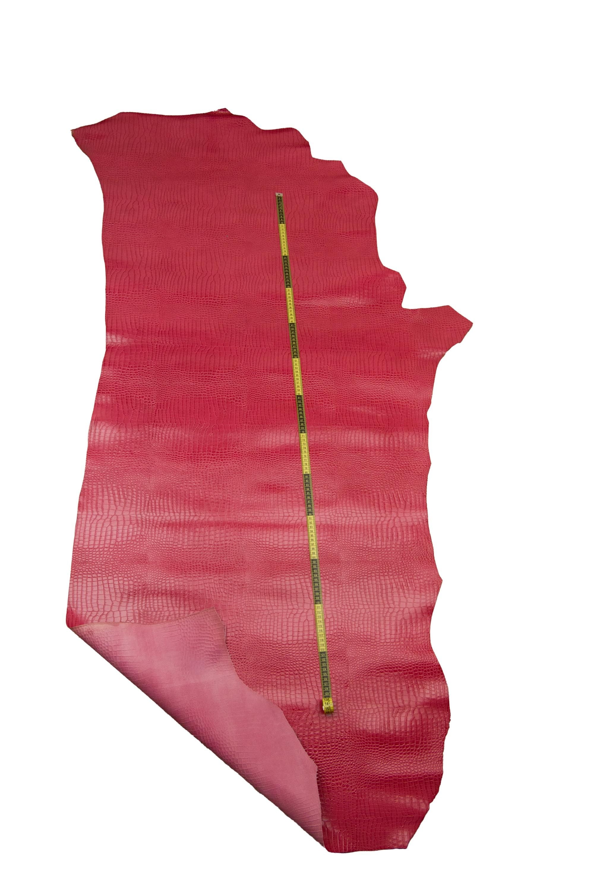Coral red CROCODILE embossed leather hide, GLOSSY cowhide, slightly stiff, 1.0 - 1.2 mm B17549-ST La Garzarara