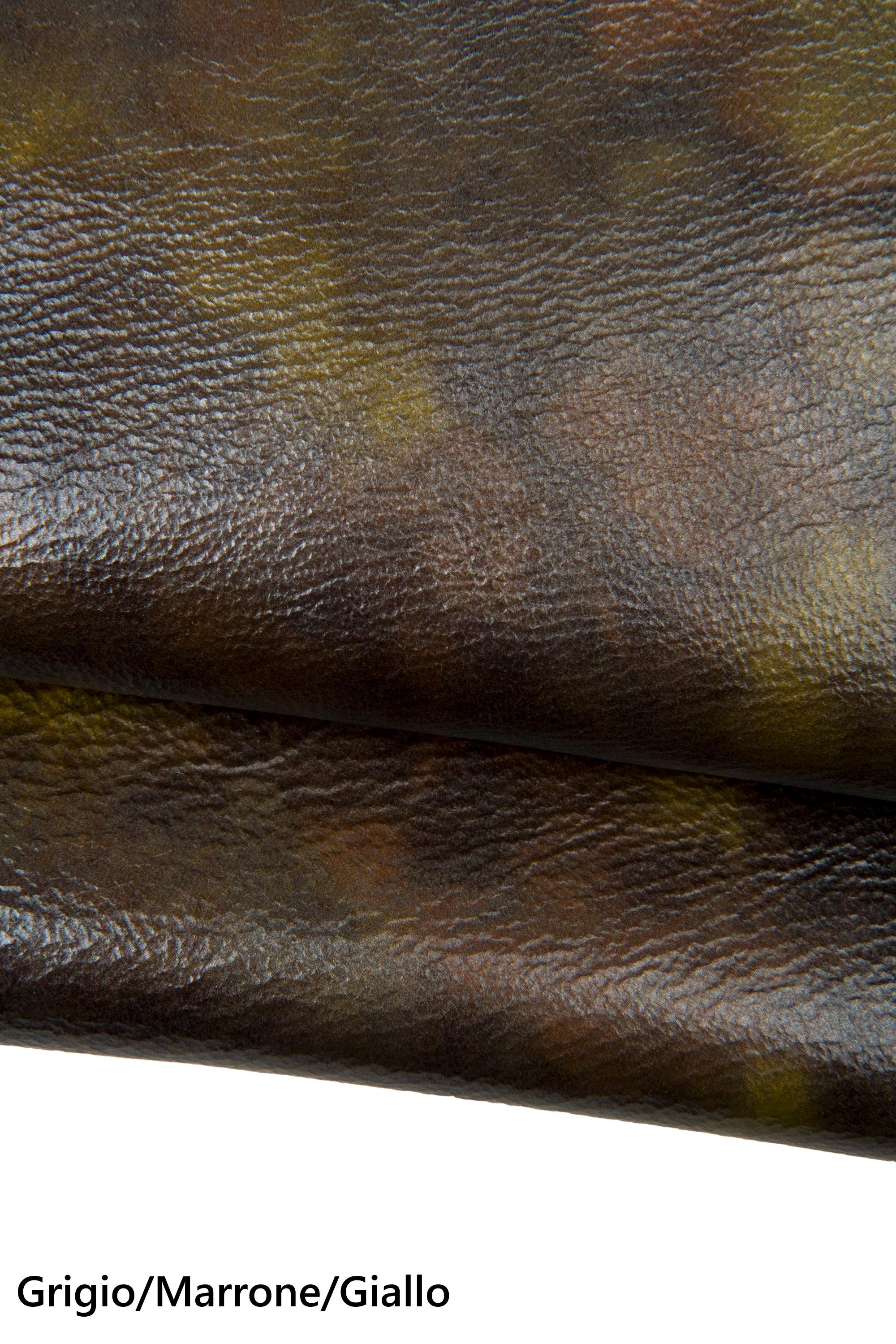 Aged glossy leather hide vintage washed look, distressed brown soft skin natural grain, antique style leather crafter B17945-st La Garzarara