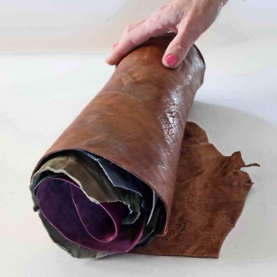 Leather scraps - wrinkled washed, colors and softnes various, italian leather pieces 1 lbs b1500-rc