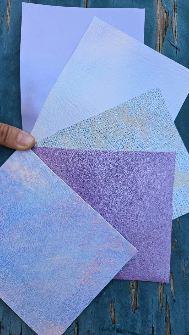 Pastel and Iridescent Leather Scraps, Lilac Pearl and Holographic Offcuts, Shimmer Metallic Leather Pieces RT331 La Garzarara