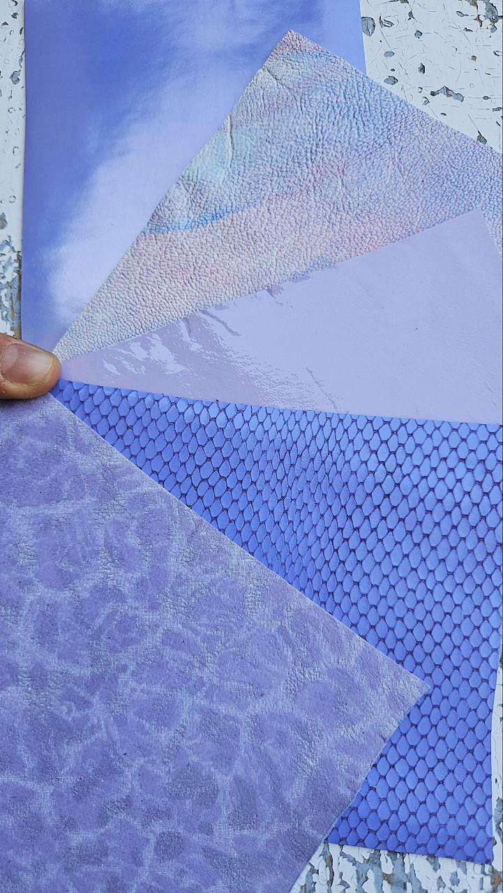 Lilac Leather Scraps, Iridescent Metallic and Snakeskin Offcuts, Lavender Mixed Finish Leather Pieces La Garzarara RT332