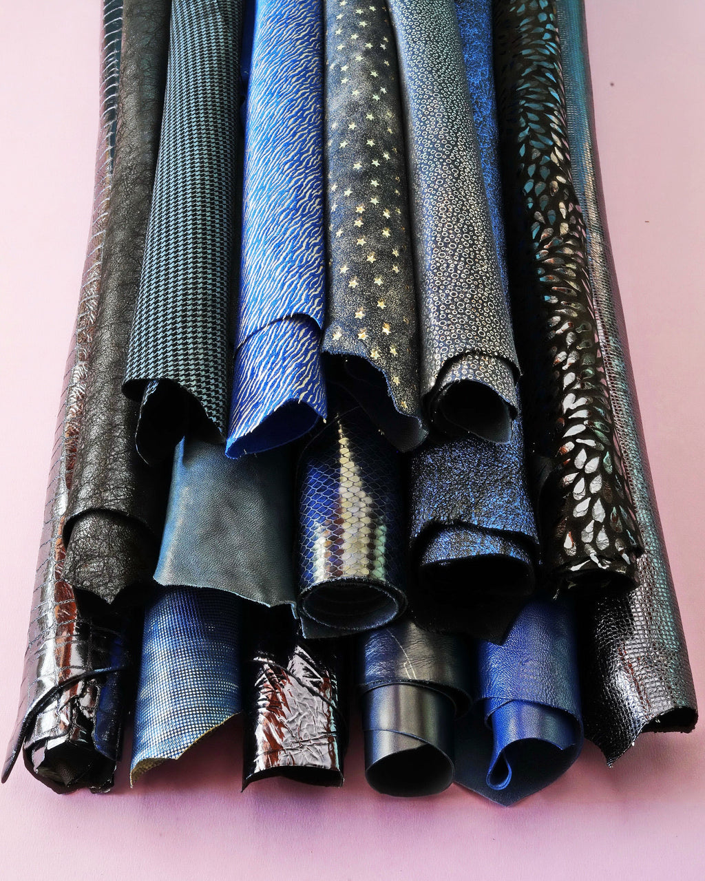 Blue Leather Hides Bundle, Assorted Genuine Leather Skins, Printed, Metallic and Embossed Random PackB14923-ST La Garzarara