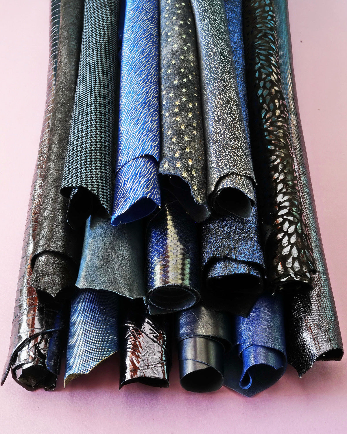 Blue Leather Hides Bundle, Assorted Genuine Leather Skins, Printed, Metallic and Embossed Random PackB14923-ST La Garzarara