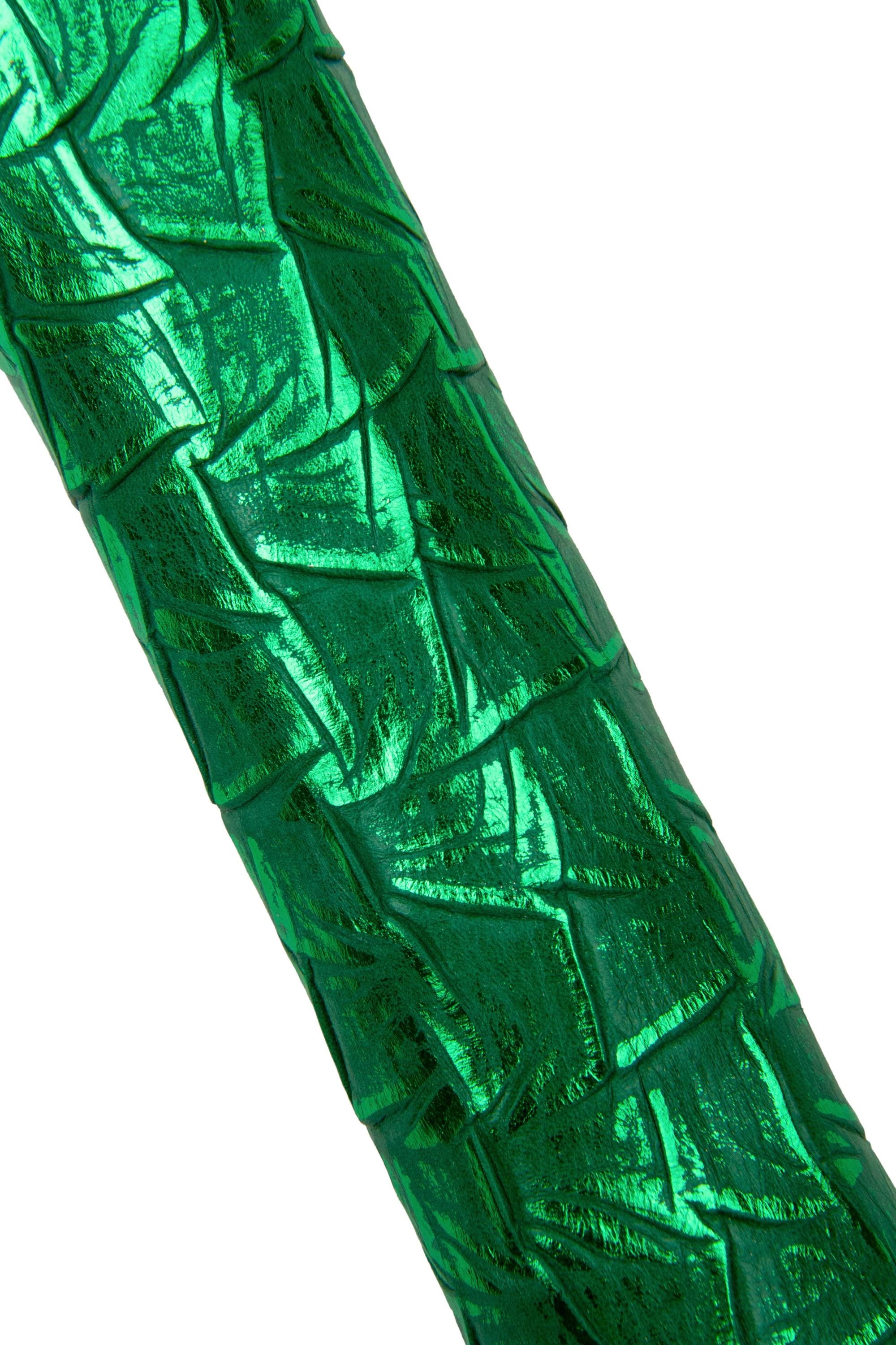 Emerald green Metallic Leather skin, Geometric Pattern Leather hide, embossed Designer Leather HideB17875-MT(st) La Garzarara