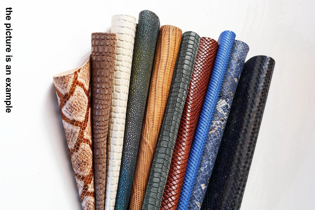 Exotic leather scraps, python crocodile lizard renmants leathers, mix embossed offcuts leather 1 kg B098 B La Garzarara