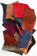 Worn Look Leather Scraps, Aged Offcuts, Washed Wrinkled Finish, Assorted Solid Colors for Creative Projects B1490-RC La Garzarara