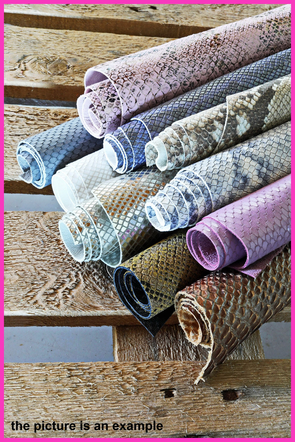 Reptile embossed leather scraps, random reptile pieces ,snake print remnants, mixed colors, smooth and grained 1lbs - 2lbs / 0.5-1 kg B096/B