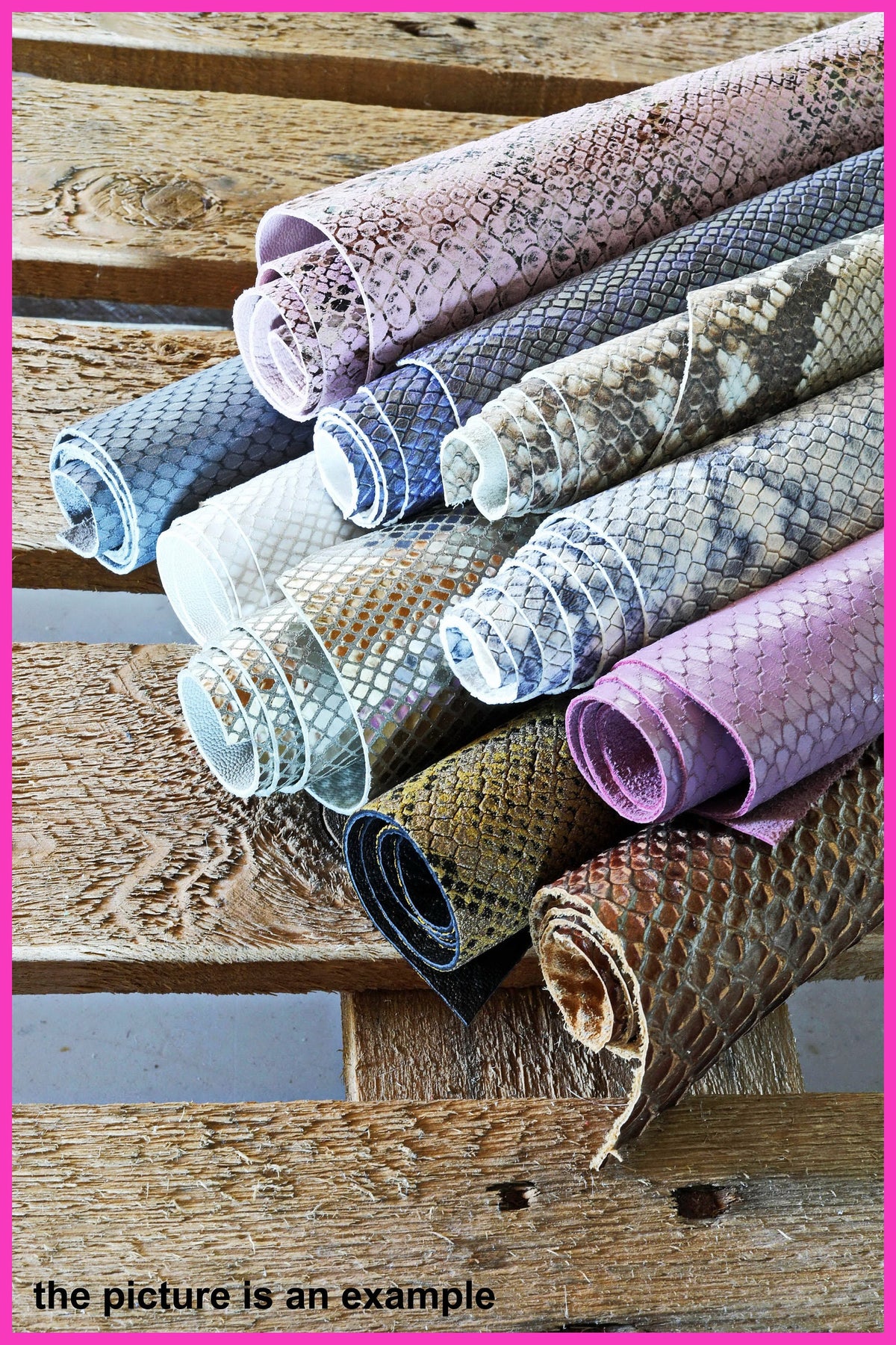 Reptile embossed leather scraps, random reptile pieces ,snake print remnants, mixed colors, smooth and grained 1lbs - 2lbs / 0.5-1 kg B096/B