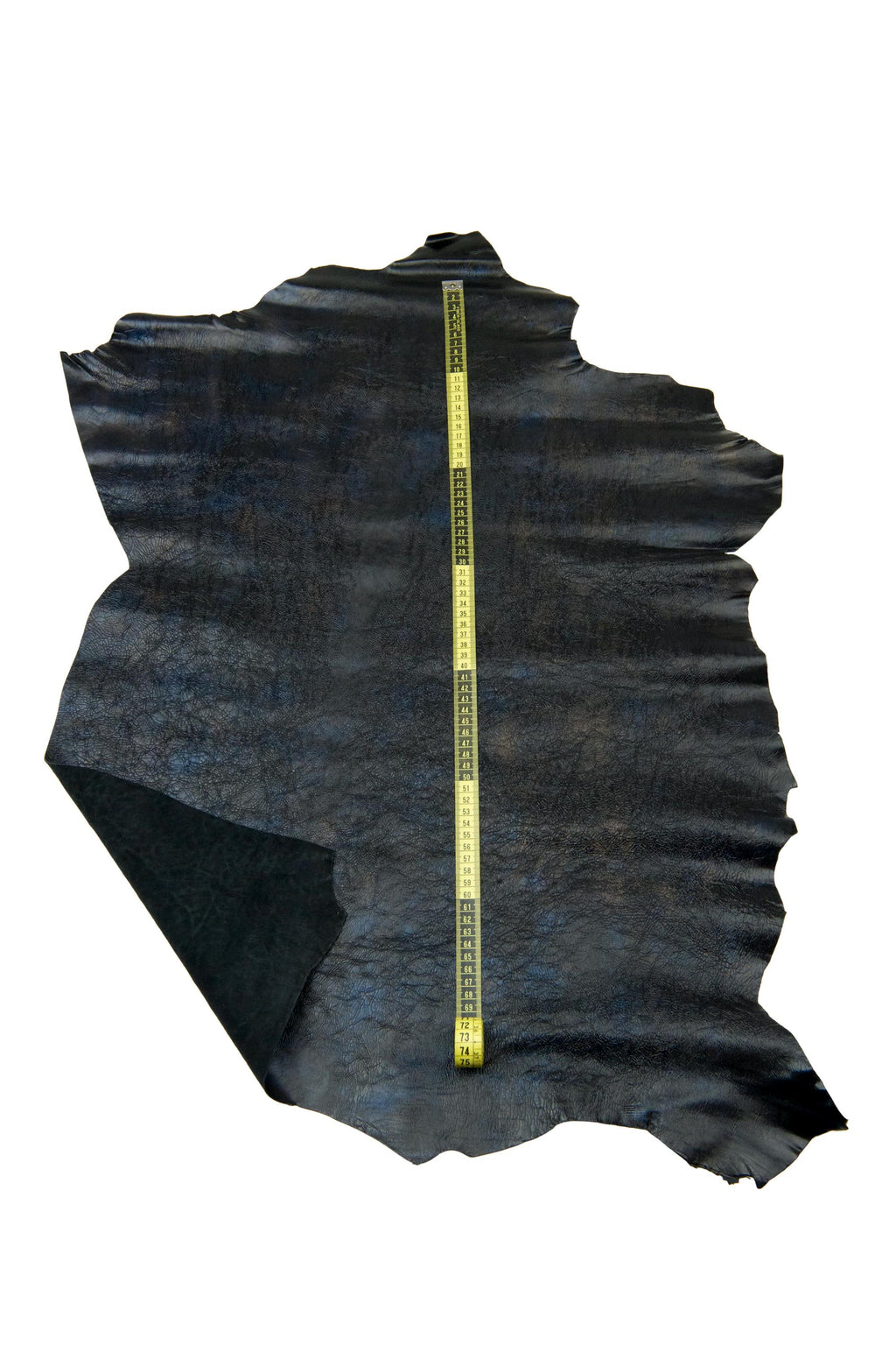 Black Grained leather skin with blue shades - glossy goatskin, soft patent effect hide for hobbyists B17935-TB La Garzarara